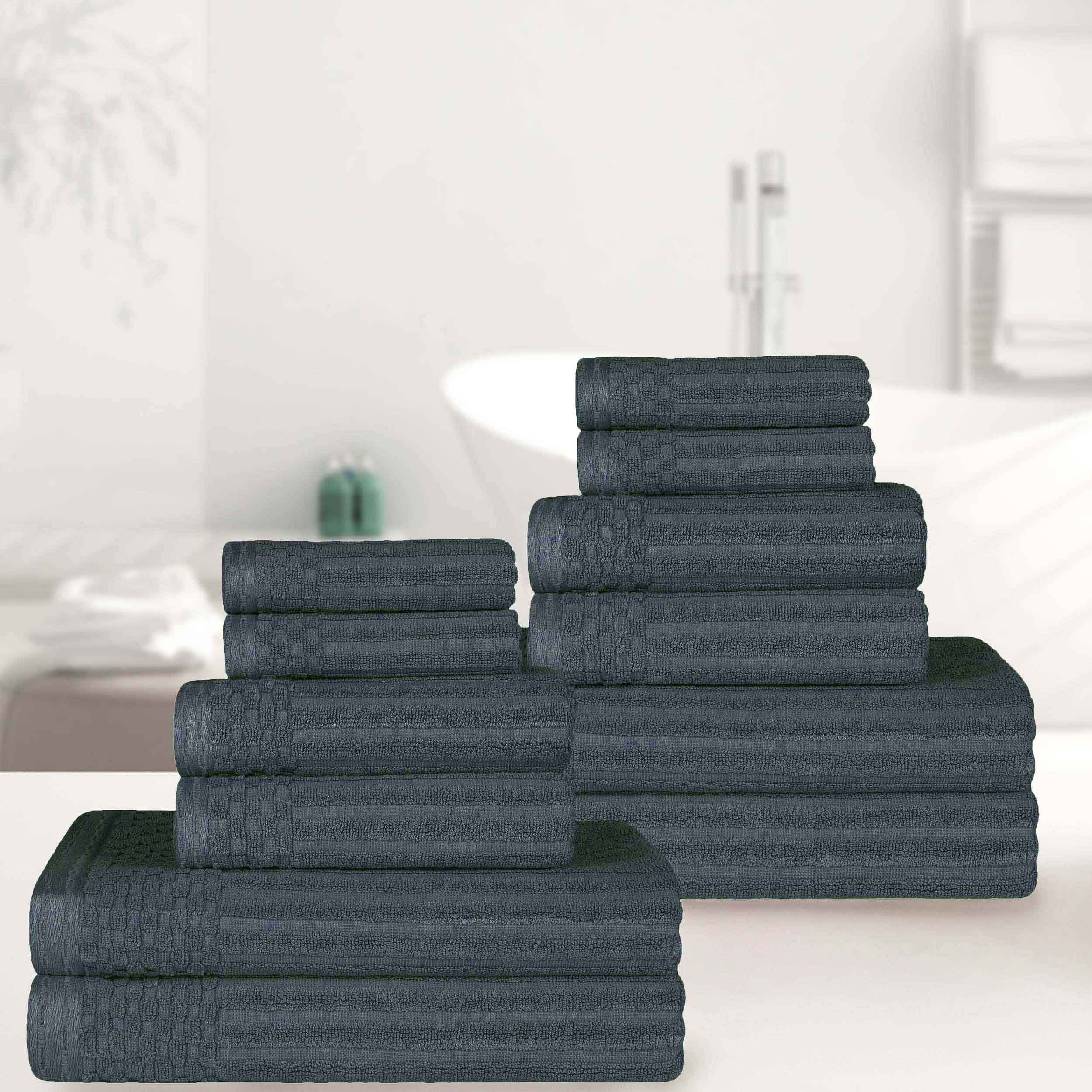 Premium 12-Piece Ribbed Cotton Towel Set - Soft, Absorbent & Medium Weight - Perfect for Bathroom, Spa & Guest Use