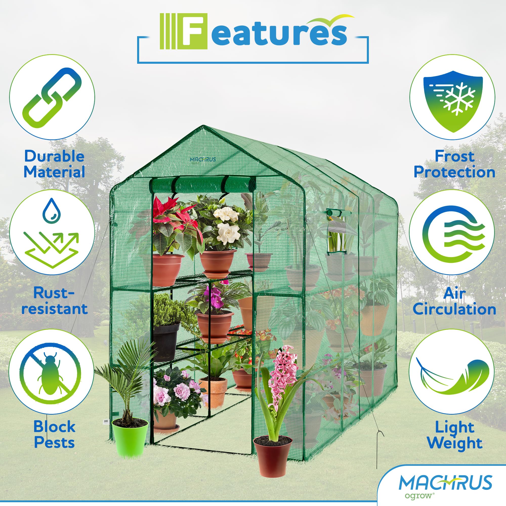 Machrus OGrow Greenhouse Kit - Durable Mini & Small Greenhouses for Outdoor Gardening with Protective Cover | Perfect for Seed Starting, Plant Protection, and Year-Round Gardening in Backyards, Patios & Balconies