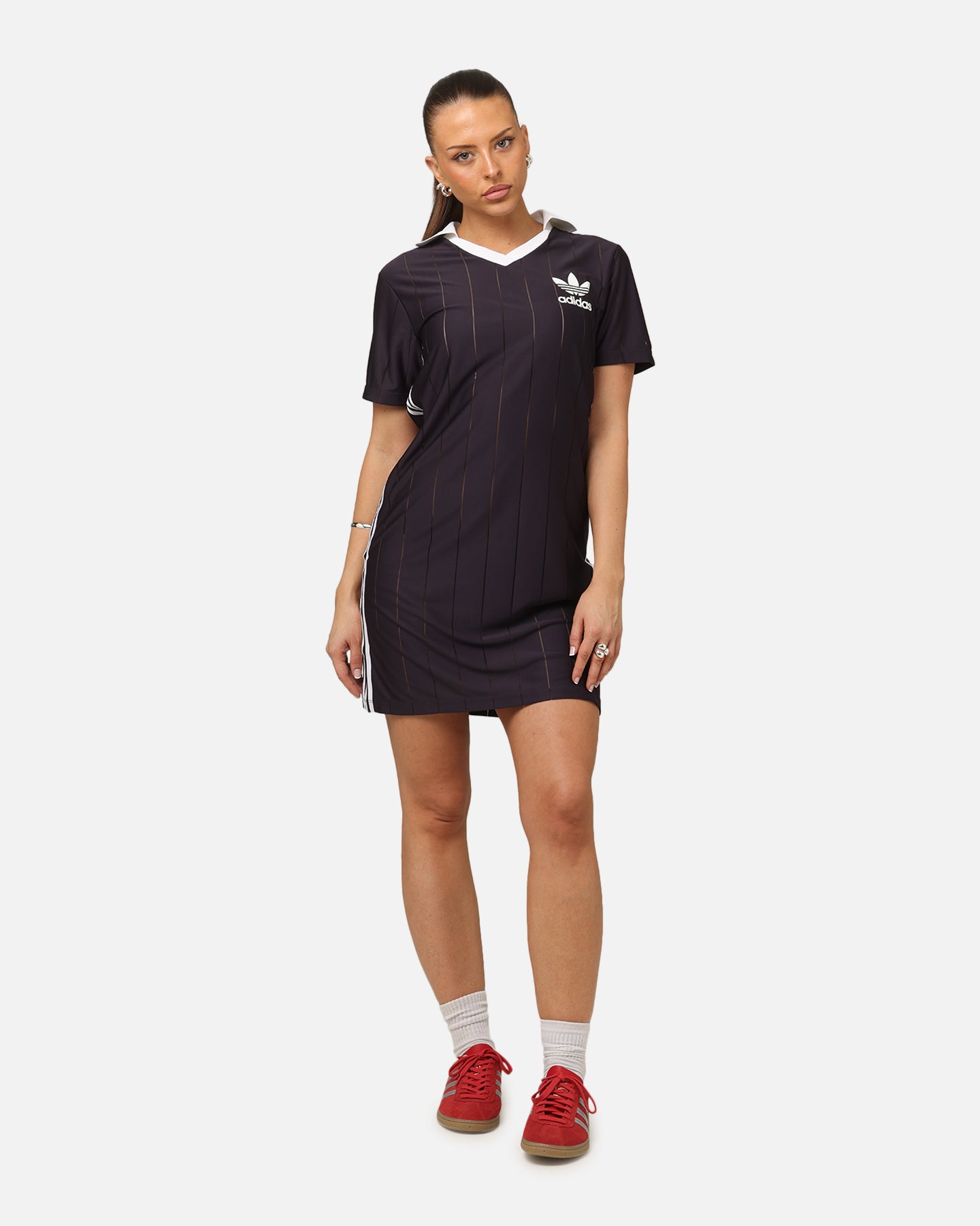 Adidas Women's 3 Stripes Pinstripe Dress - Aurora Black | Athletic Casual Dress for Running, Gym & Everyday Wear