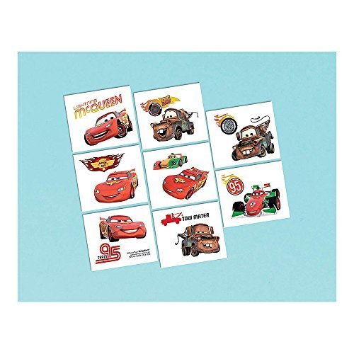 Disney Cars Tattoo Favors 16 Pack - Temporary Tattoos for Kids Birthday Party Supplies, Baby Shower & Theme Party Decorations
