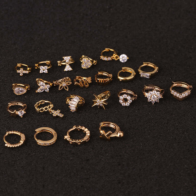 18K Small Gold Cartilage Hoop Huggie Earrings with Animal Charms | Cartilage Piercing Jewelry for Women | Perfect for Everyday Wear and Special Occasions | HSPJ19117