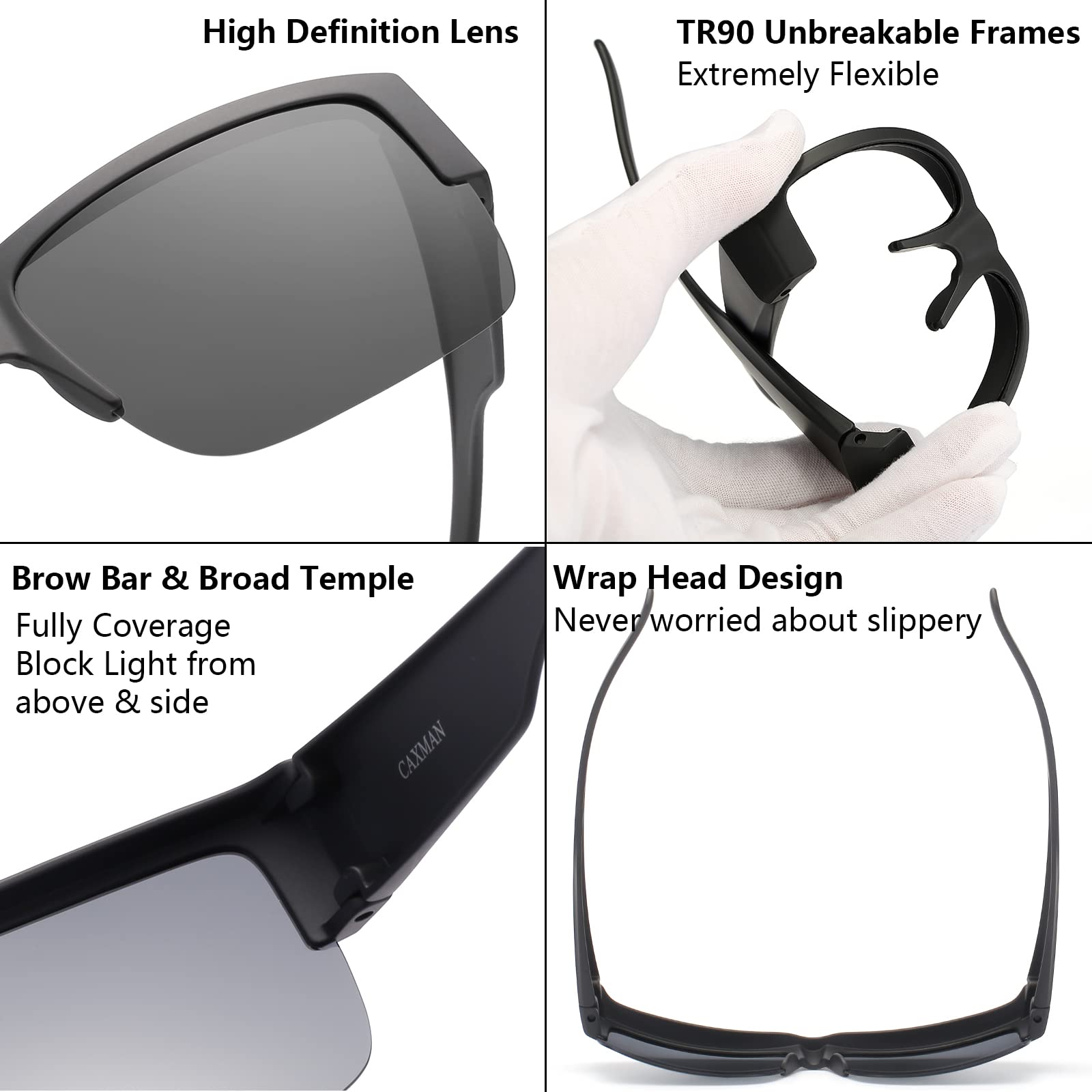 CAXMAN Polarized Fit Over Glasses for Men & Women - 100% UV Protection Sunglasses with Wraparound Design | Perfect for Driving, Fishing & Outdoor Activities