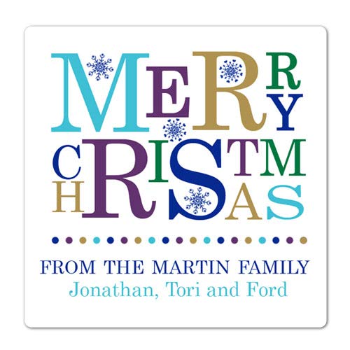 Custom Christmas Gift Stickers - Personalized Holiday Stickers in Blue, Purple, Green & Gold - Square Decorative Labels for Gifts, Cards & Scrapbooking