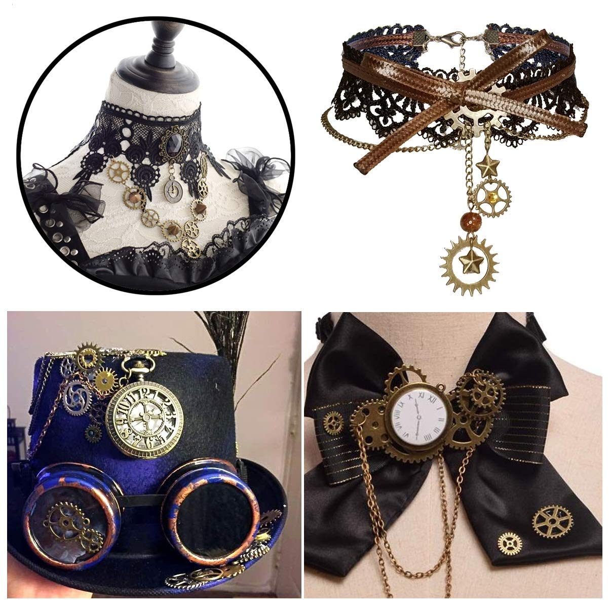 Kuou 100 Grams Antique Brass Cogs and Gears Set - Steampunk Charms for Jewelry Making, DIY Crafts, and Costume Accessories - Perfect for Necklaces, Bracelets, and Cosplay Designs