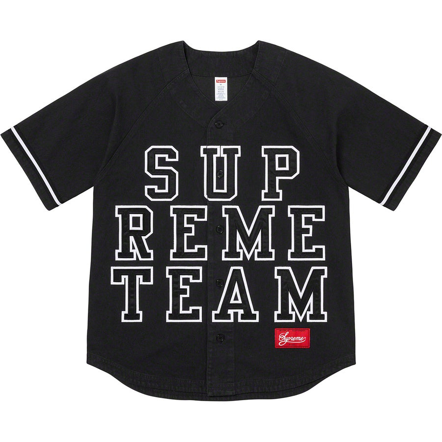 SUPREME 22FW Denim Baseball Jersey - Vintage Washed Denim Jacket with Embroidered Logo - Perfect for Streetwear Fashion & Baseball Games