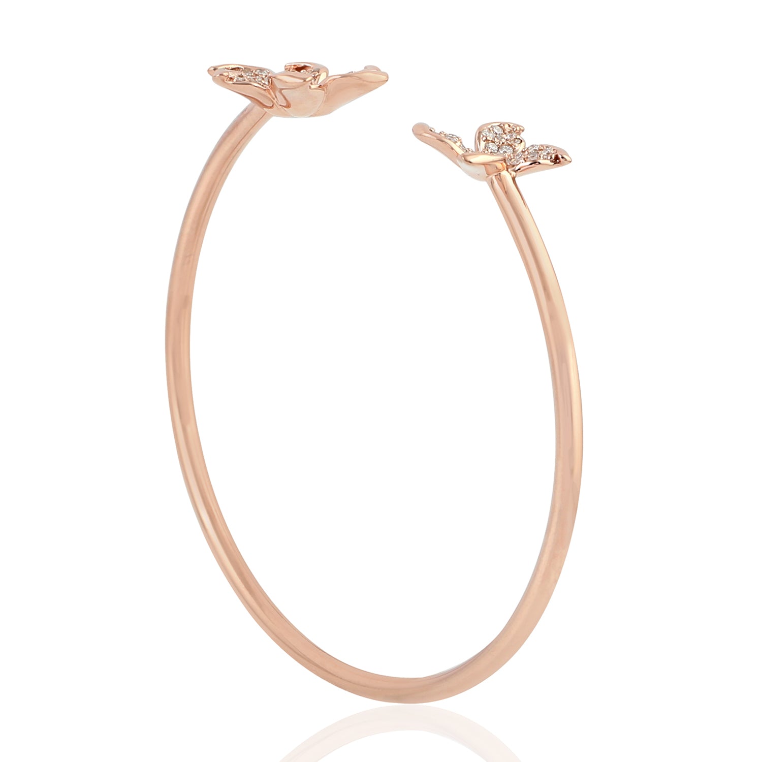 18k Rose Gold Micro Pave Diamond Daisy Open Cuff Bracelet - Elegant Floral Jewelry for Women, Perfect for Weddings, Anniversaries & Special Occasions