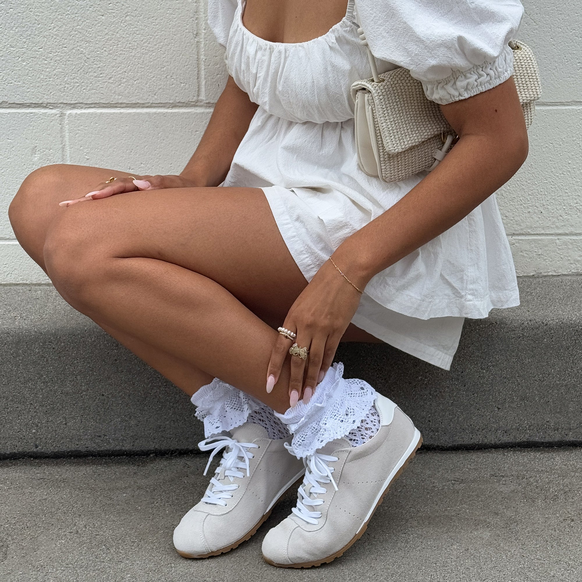 Whimsy Lace Anklet Socks White - Delicate Lace Trim Ankle Socks for Women | Perfect for Casual Wear, Summer Outfits & Fashion Accessories
