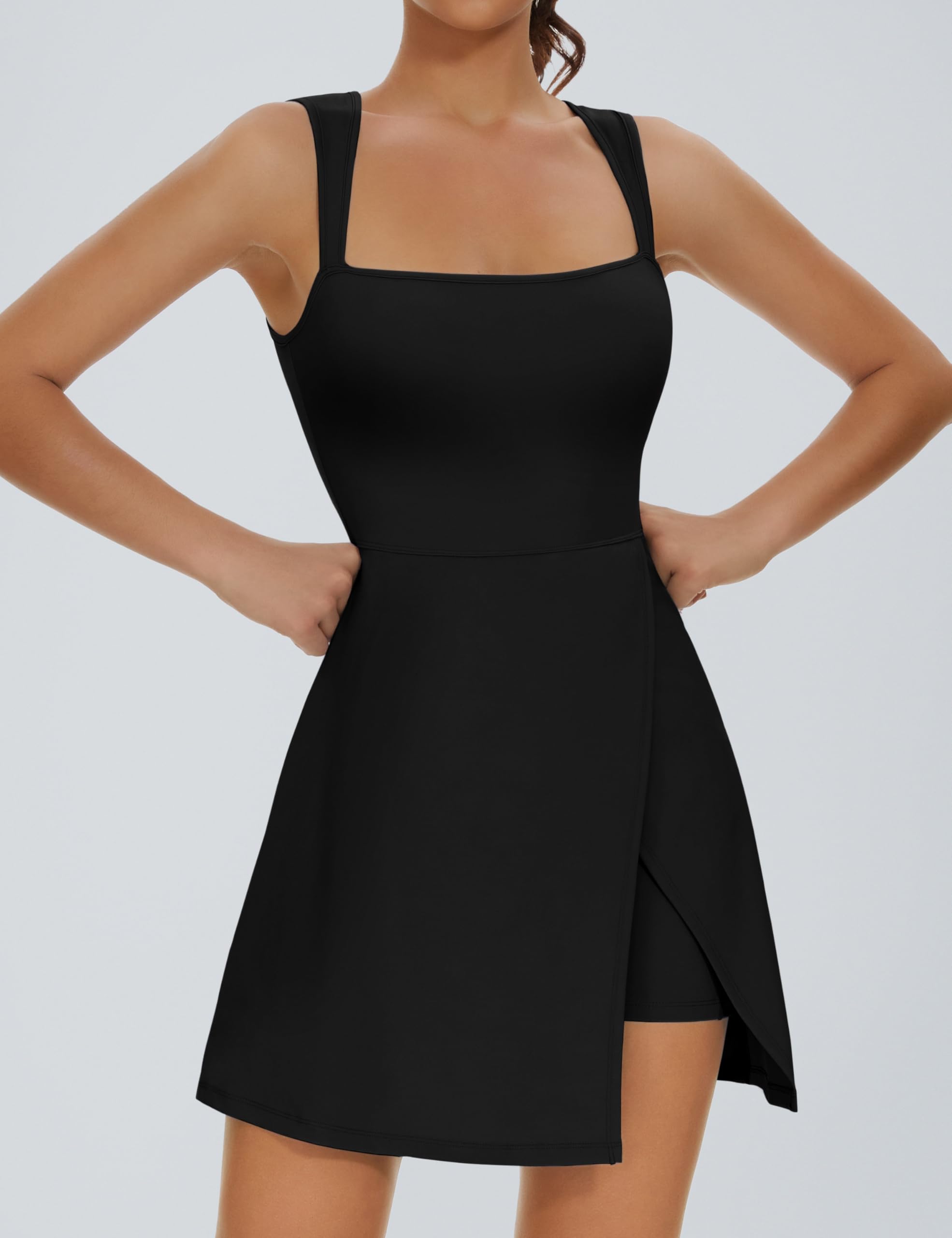 Fengbay Women's Tennis Dress - Square Neck Sleeveless Athletic Dress with Side Slit & Flare for Workout | Perfect for Tennis, Gym & Summer Sports