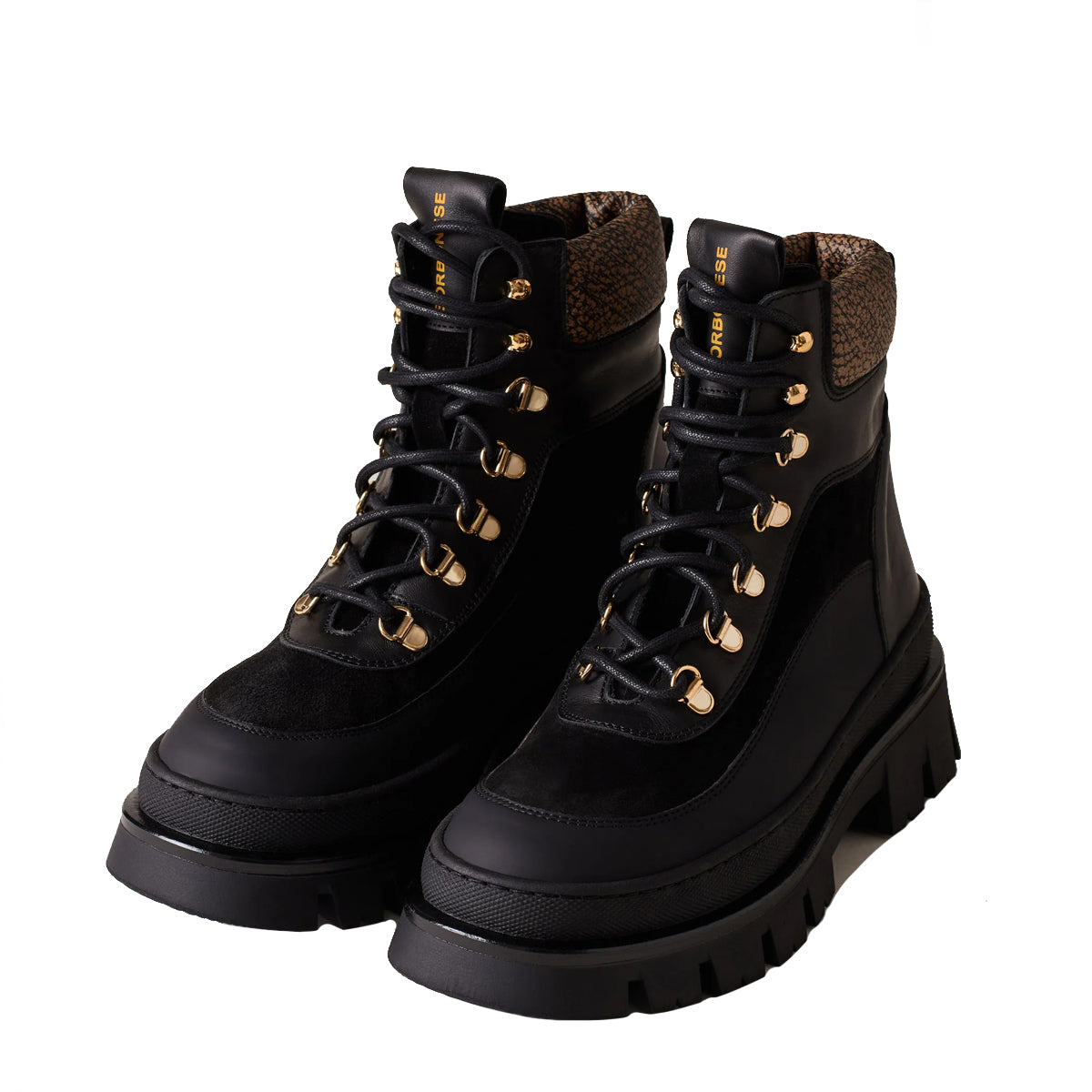 Borbonese Combat Boots for Women - Black Leather Military Style Ankle Boots (6DA940CF8) - Perfect for Casual Outfits, Streetwear & Winter Fashion