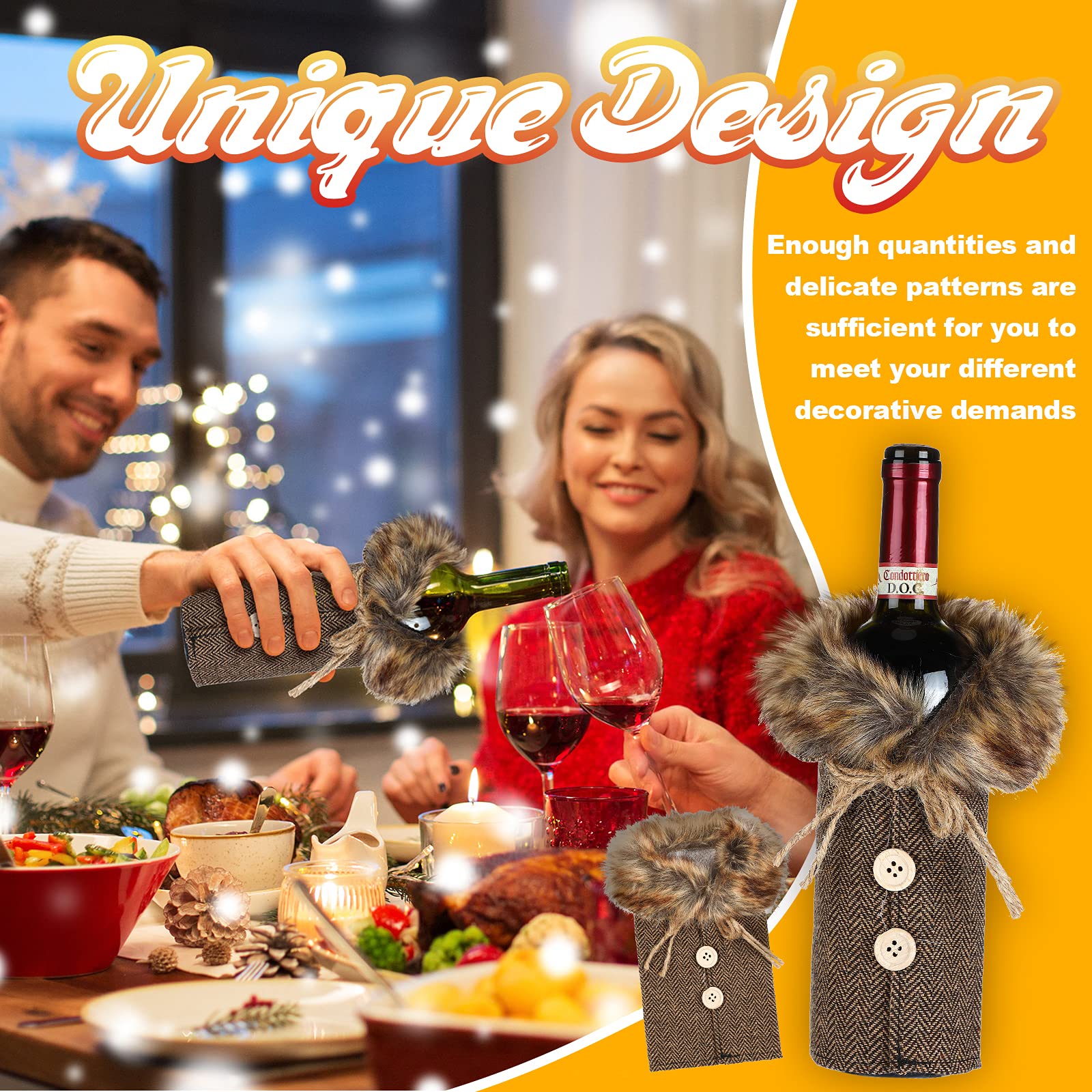 6-Piece Christmas Wine Bottle Covers Set - Santa Claus & Snowman Sweater Bottle Bags with Gnome Toppers | Faux Fur Drawstring Covers for Holiday, Birthday & Party Decorations | Perfect for Christmas Gifts, Home Decor & Festive Celebrations