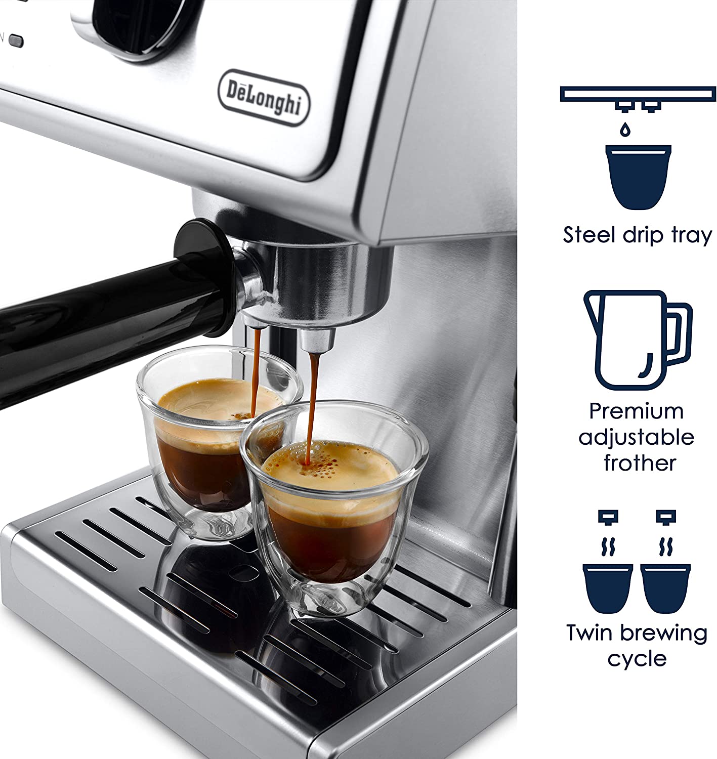 De'Longhi Premium Espresso & Cappuccino Maker with Adjustable Milk Frother - Perfect for Home Baristas & Coffee Lovers (Ideal for Breakfast, Office Use & Entertaining Guests)