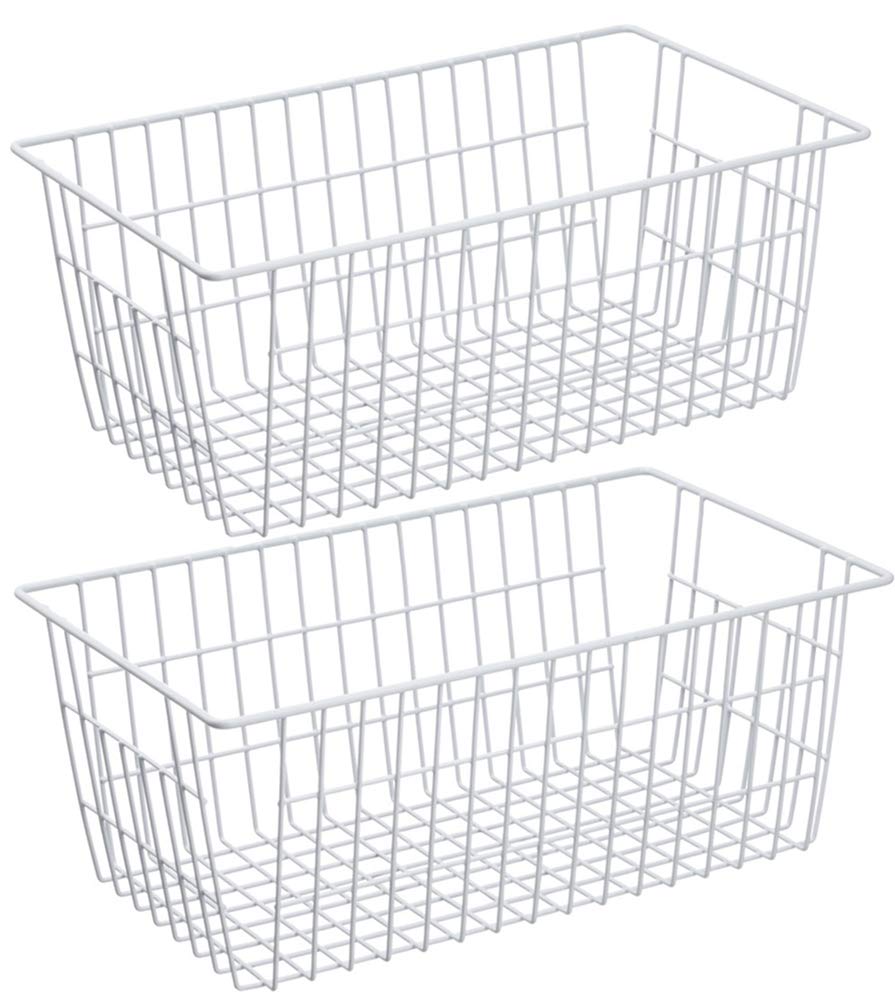 SANNO Metal Storage Baskets - Freezer & Pantry Organizer for Kitchen, Cabinet, Bathroom - White