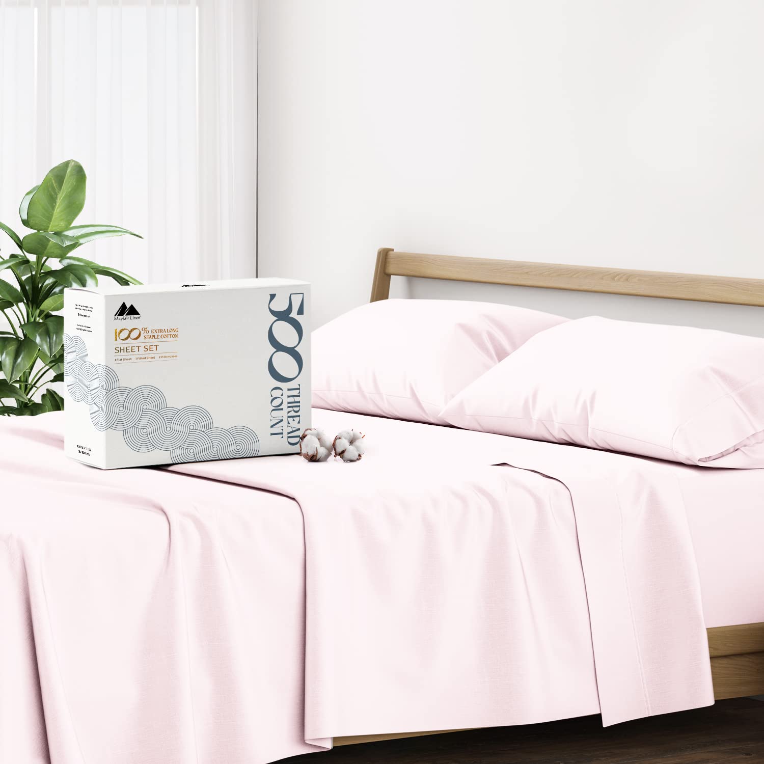 Mayfair Linen 500 Thread Count Twin XL Cotton Sheets - 3 Piece Soft & Cooling Sateen Bed Sheet Set, Hotel-Quality Deep Pocket (Fits 16