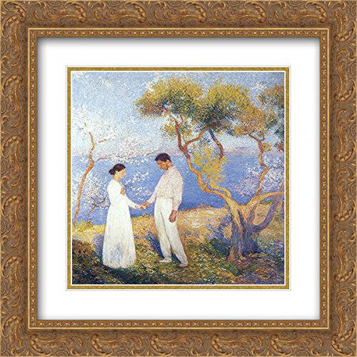 Henri Martin Landscape with Couple 20x20 Inch Gold Ornate Framed Art Print - Double Matted Museum Quality Wall Decor for Living Room, Bedroom & Office