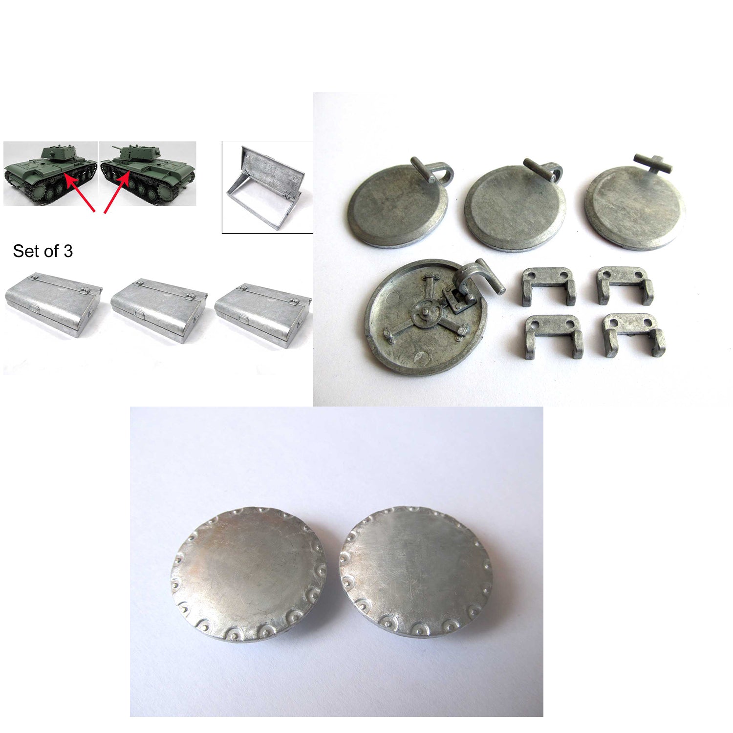 1/16 Metal Spare Parts Driving Sprocket Covers & Storage Box Hatches for Henglong Soviet KV-1 RC Tank Model - Replacement Accessories for Radio Controlled RTR Tanks | Battlefield Repair & Maintenance Scenes