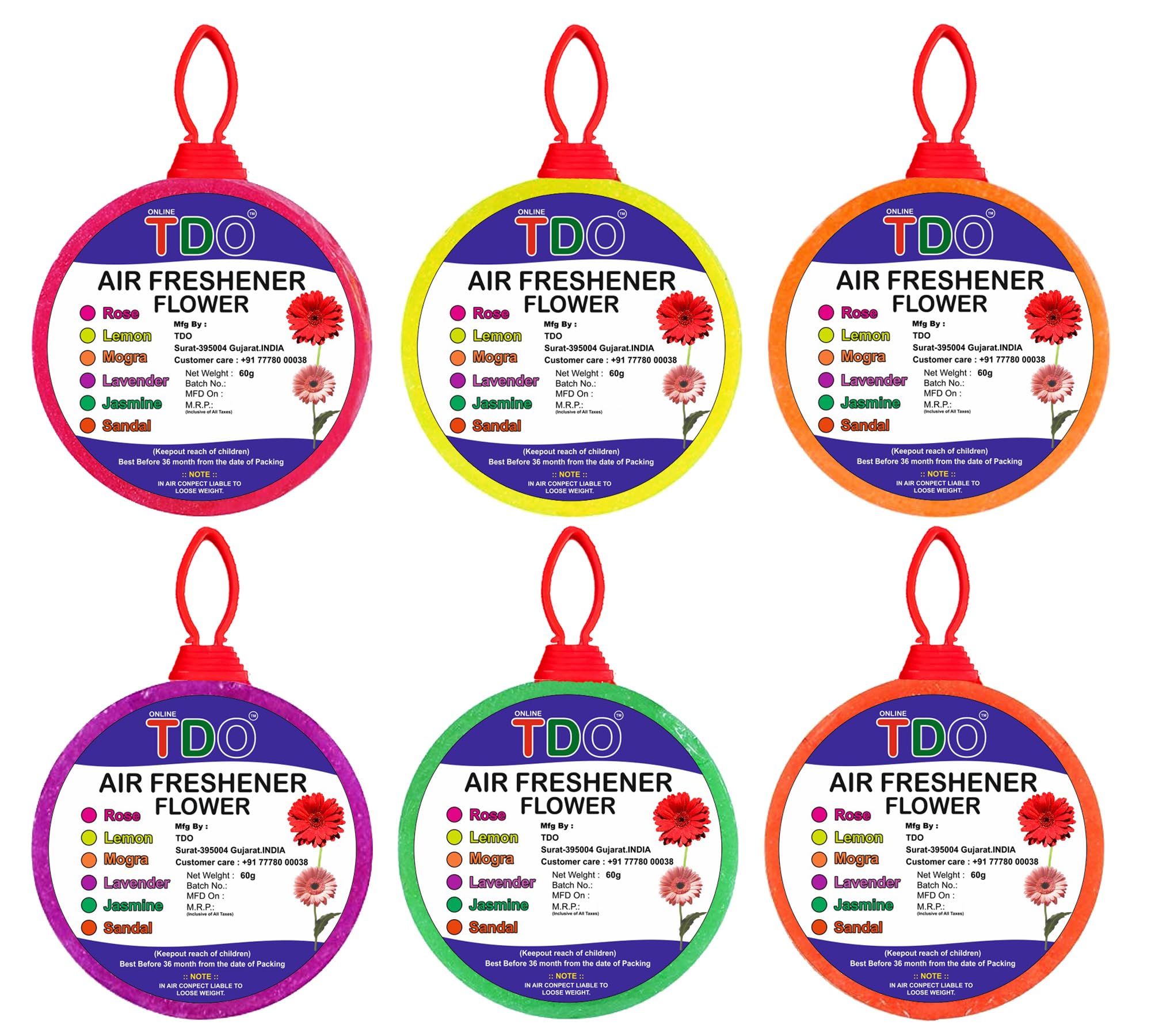 TDO Toilet & Bathroom Air Freshener Blocks - 6 Pack (60g Each) | Rose, Jasmine, Lemon, Mogra, Sandal & Lavender Fragrances | Freshen Pantry, Bathroom, Toilet, Wardrobe & Wash Basin | Long-Lasting Aroma for Home & Office Spaces