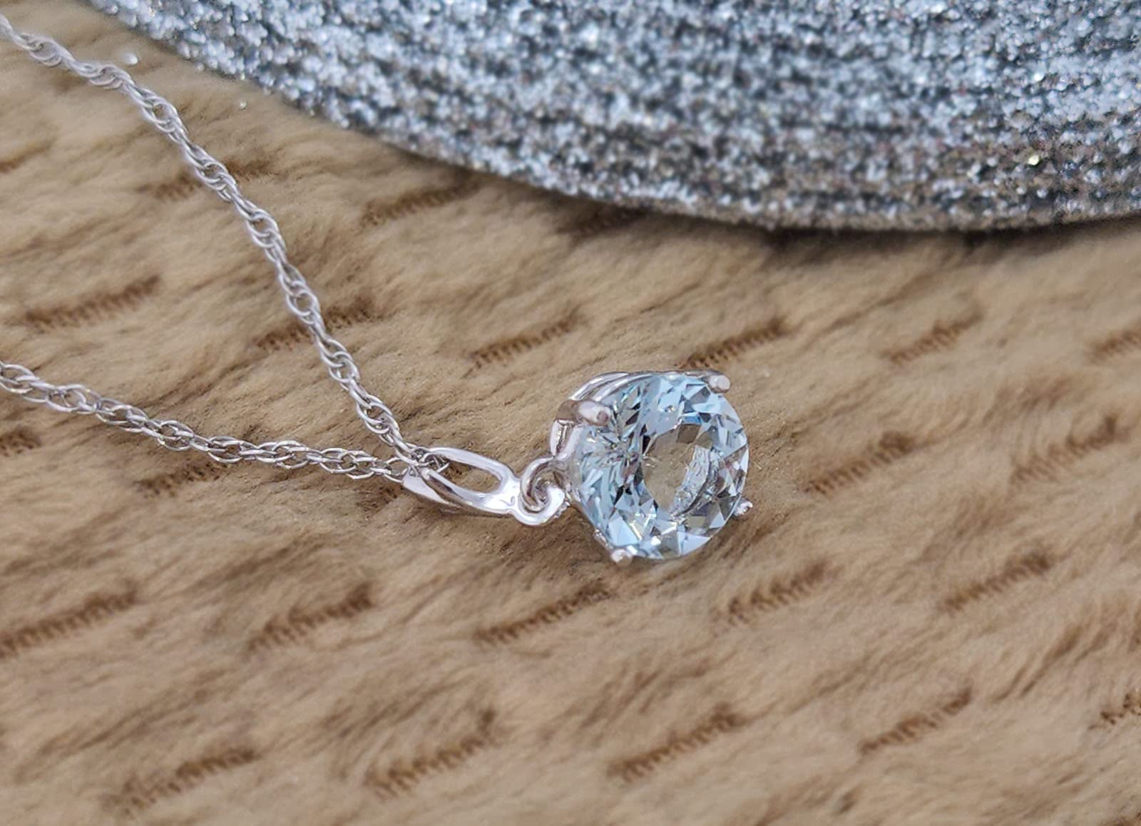 14K Yellow, White & Rose Gold Solitaire Aquamarine Pendant Necklace - Galaxy Gold GG | Elegant Birthstone Jewelry for Women, Perfect Gift for Anniversary, Valentine's Day & Special Occasions