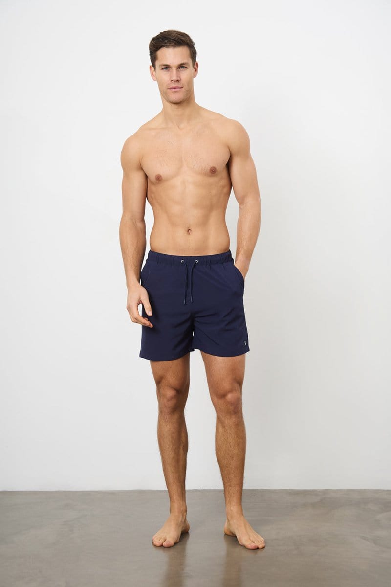 Men's Navy Blue Swim Shorts - Longer Length Quick Dry Board Shorts for Swimming, Surfing & Beach Vacation