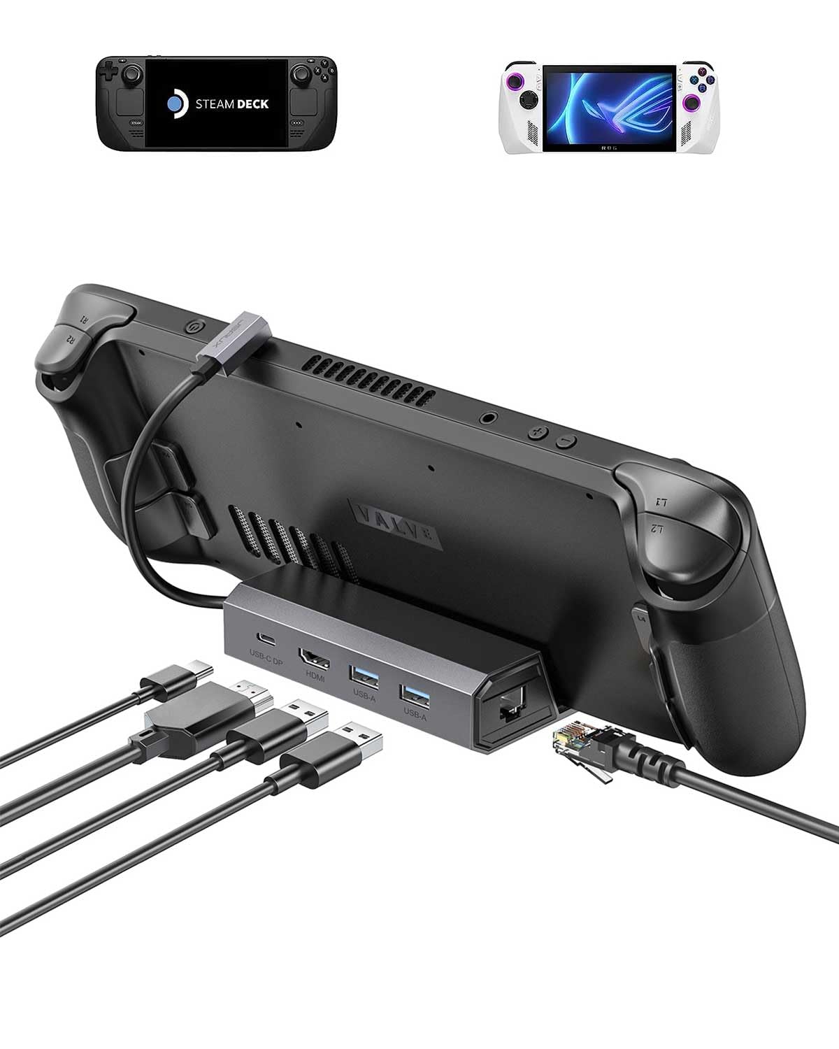 JSAUX 5-in-1 Docking Station for Steam Deck/ROG Ally/Legion Go - HDMI 2.0 4K@60Hz, 100Mbps Ethernet, 2x USB-A 2.0 & USB-C Ports - Perfect for Gaming, Streaming & Office Work