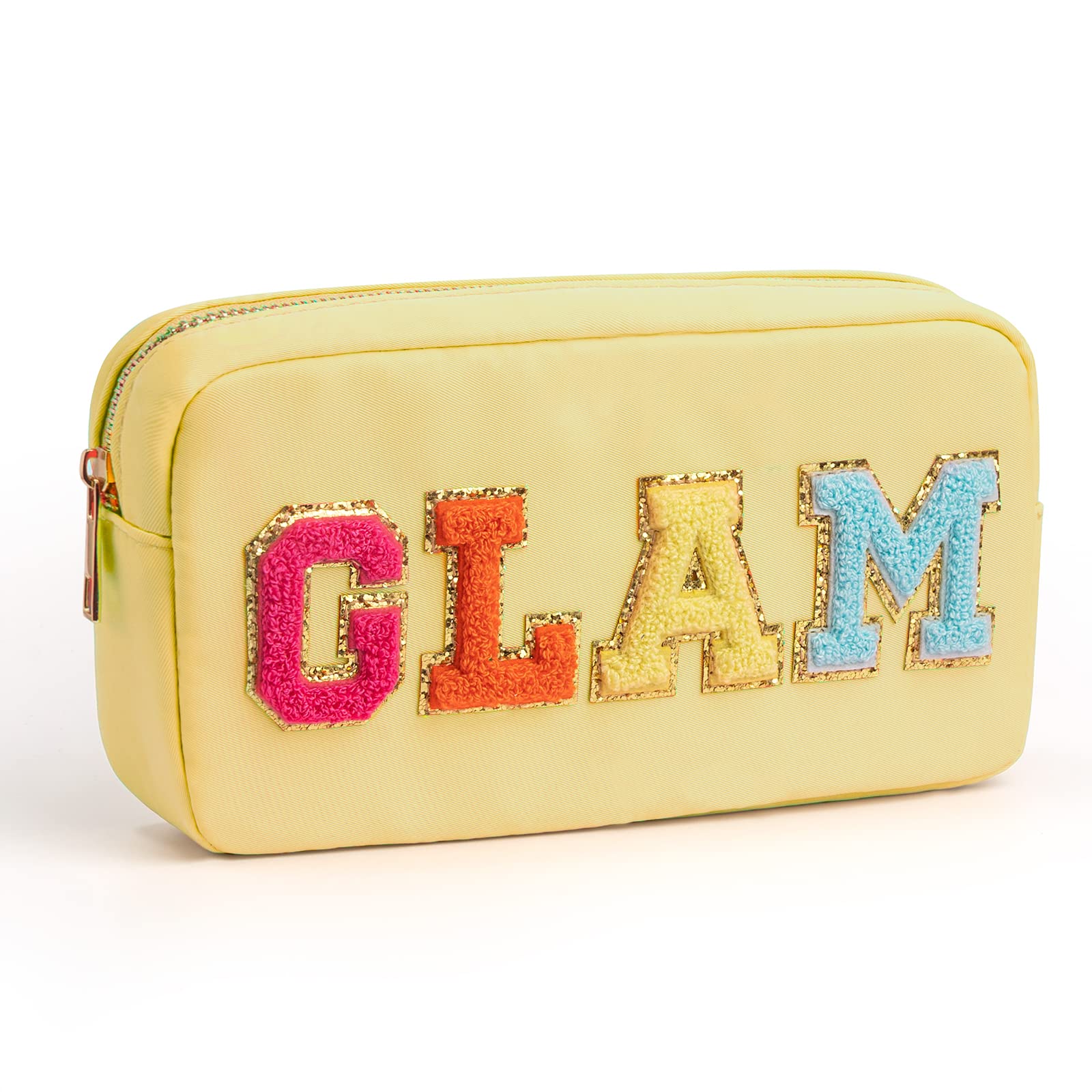 Soft Chenille Alphabet Makeup Bag with Embroidered Design - Stylish Zippered Cosmetic Pouch for Women & Teens - Perfect Travel Organizer for Everyday Essentials, Birthday Gifts & Holiday Presents (Great for School, Gym & Weekend Getaways)
