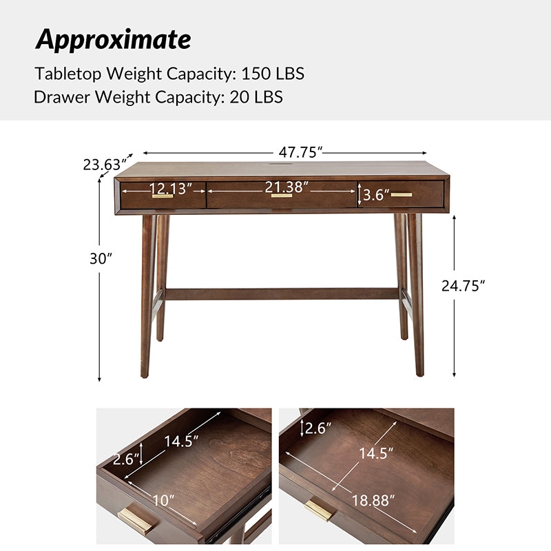 Trevor Mid Century Modern Computer Office Desk with USB Ports - Stylish Home Office Desk for Work & Study, Perfect for Small Spaces & Modern Interiors