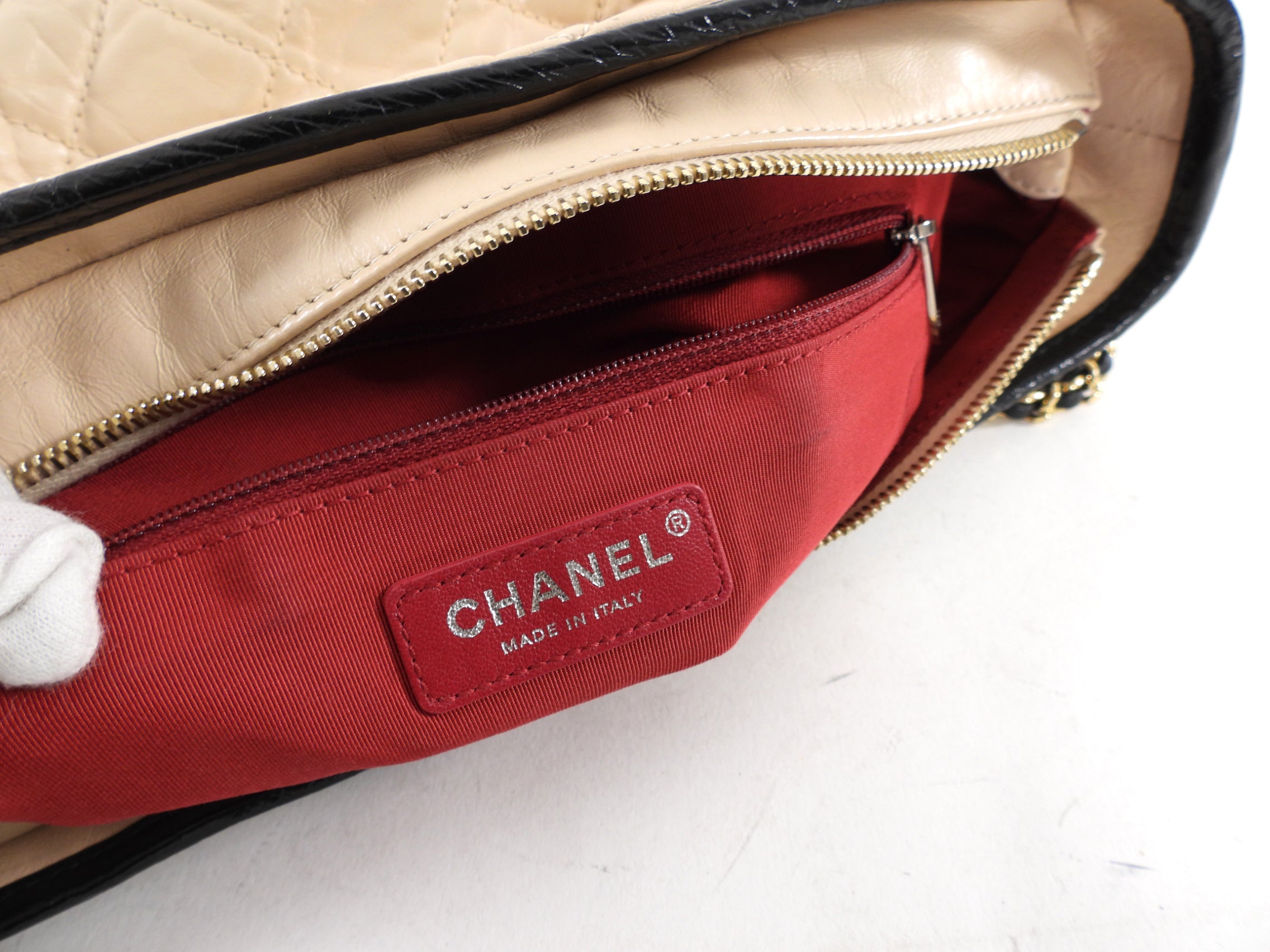 Chanel Gabrielle Medium Beige & Black Quilted Leather Shoulder Bag with Chain Strap - Luxury Designer Handbag for Women, Perfect for Work, Evening Events & Everyday Use