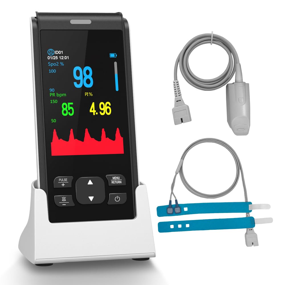 HealthTree Rechargeable Fingertip Pulse Oximeter for Adults & Babies - Continuous Oxygen Monitor with Overnight Tracking & Alarm - Perfect for Home Use, Sleep Monitoring, and Fitness Tracking