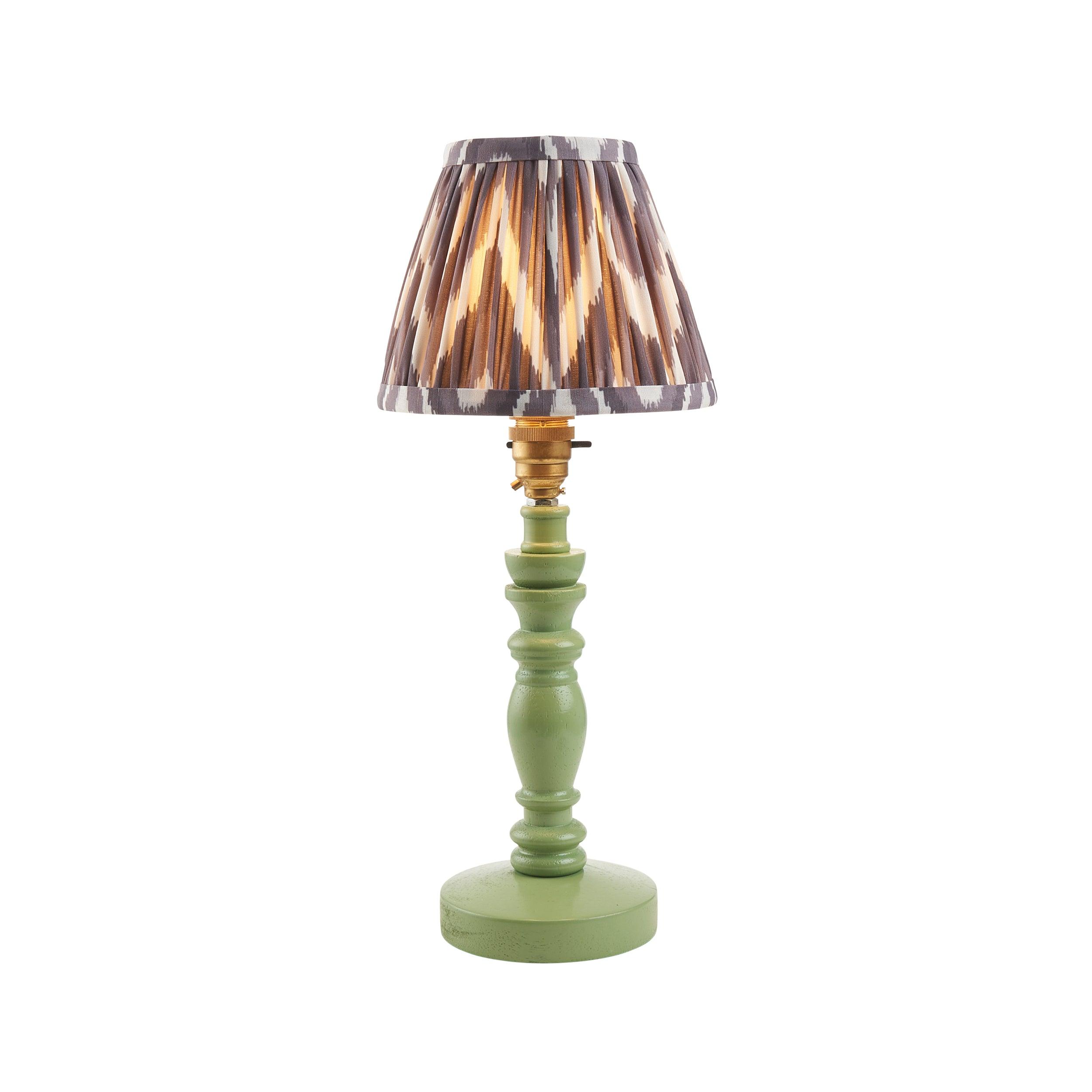 Bibury Green Table Lamp with 16cm Zigzag Pearl Grey Shade - Modern Home Office & Bedroom Lighting Decor