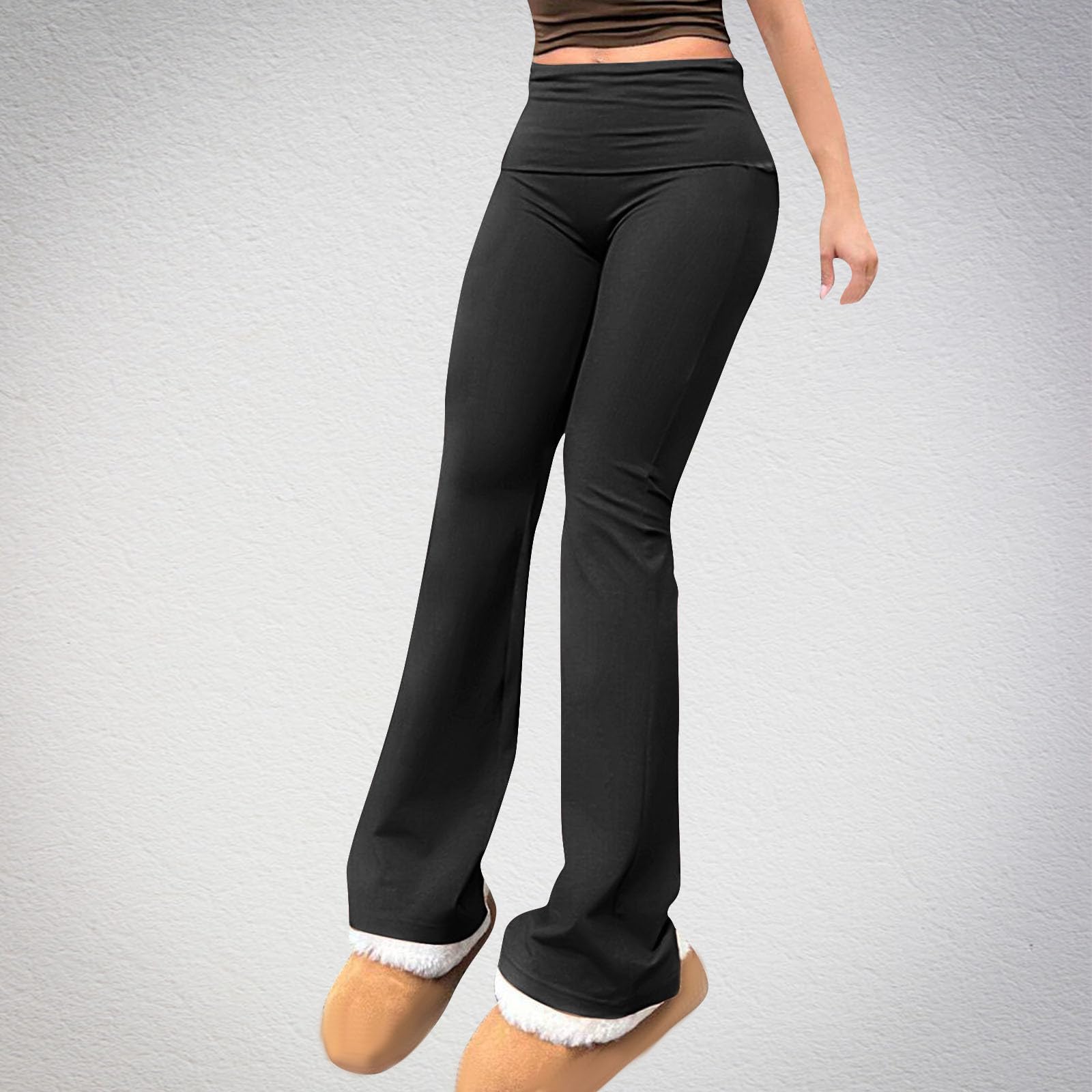 Women's Flare Leg Yoga Pants - Low Rise Fold Over Wide Leg Sweatpants - Buttery Soft Bell Bottom Casual Leggings for Workout, Lounge & Everyday Wear