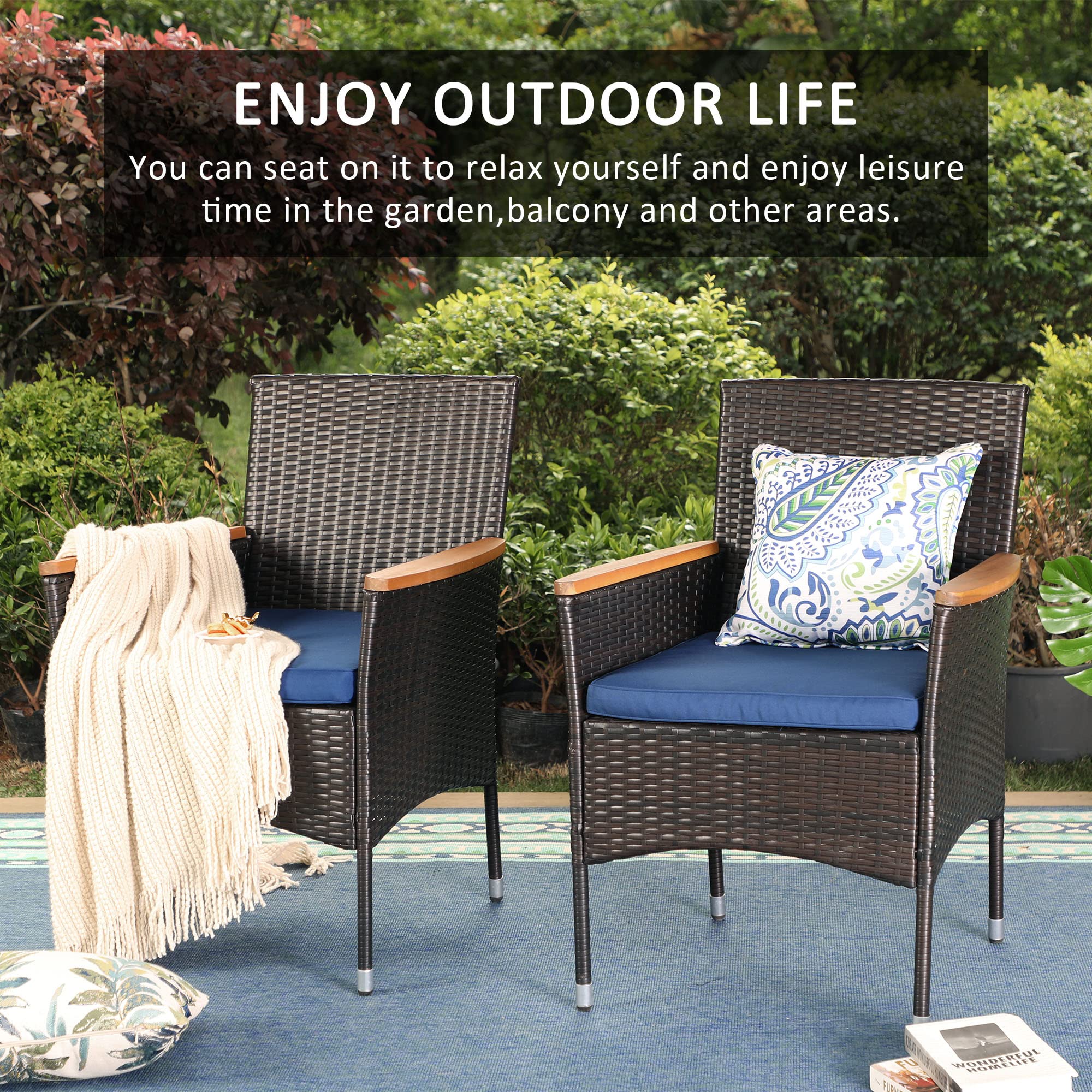 MFSTUDIO 4-Piece Brown Wicker Patio Dining Chairs Set - Outdoor Rattan Woven Chairs with Cushions, Wide Seat for Porch, Garden, Backyard & Poolside - Perfect for Dining, Lounging and Entertaining Guests
