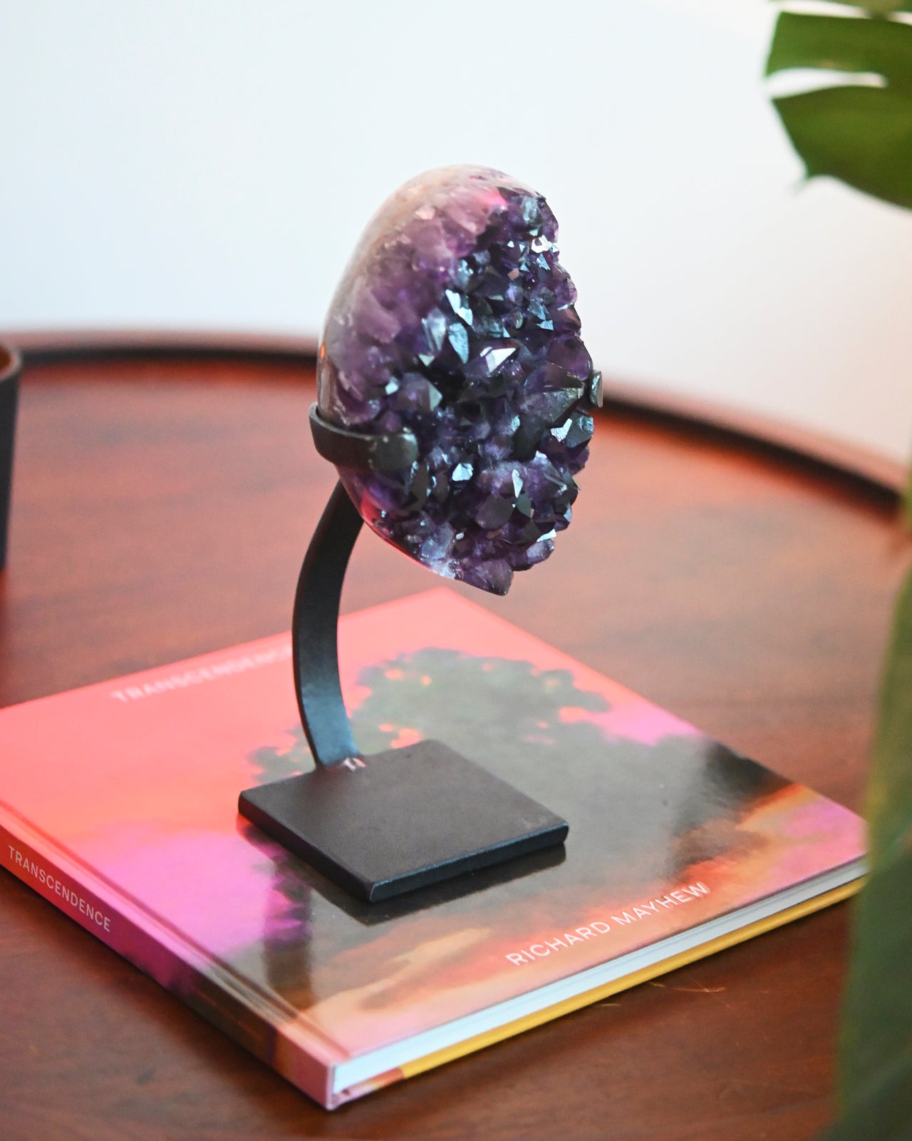 Natural Amethyst Crystal Geode on Wooden Stand - 3.9lbs Healing Stone for Home Decor, Meditation & Spiritual Gifts