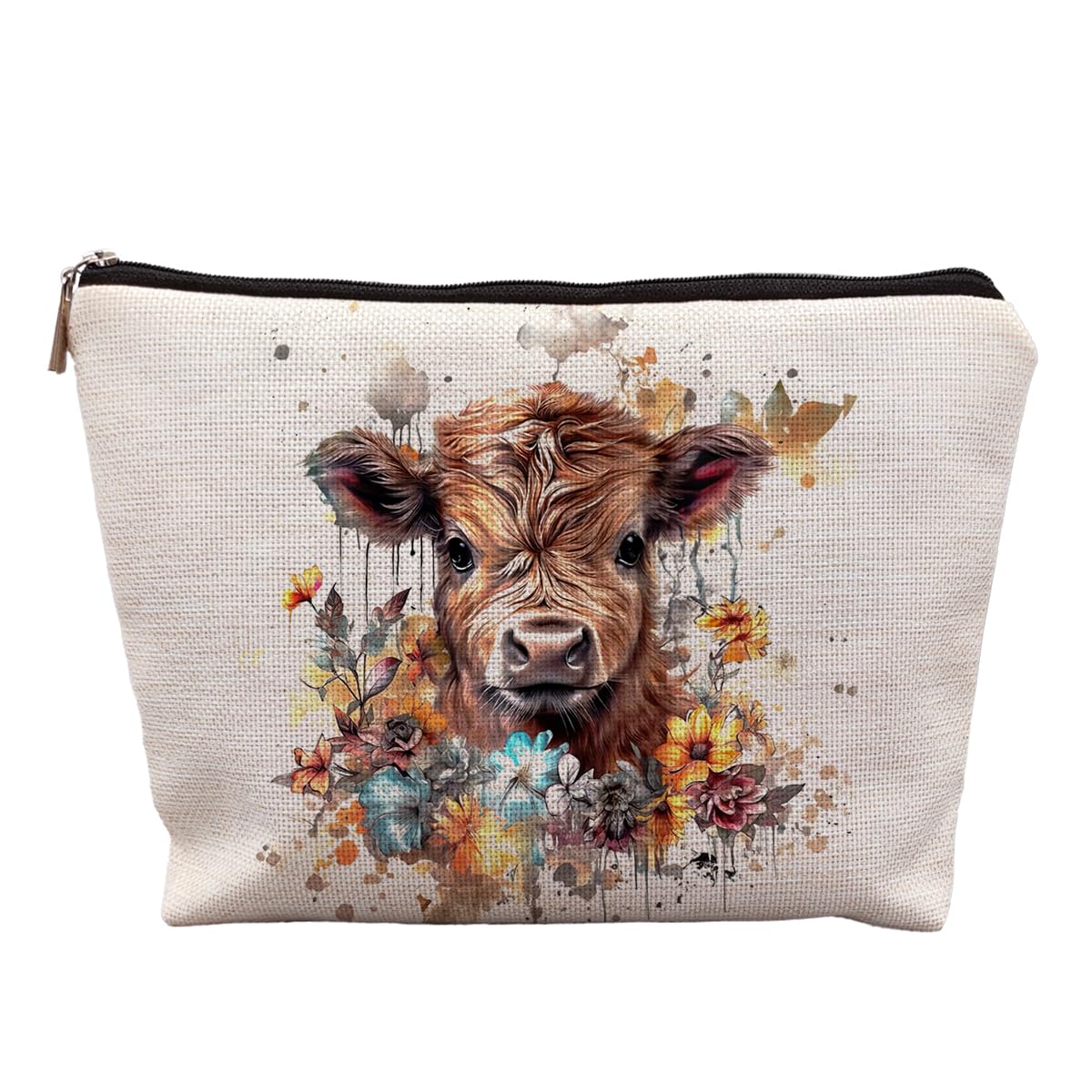 Highland Cow Makeup Bag for Women - Cute Scottish Cow Cosmetic Pouch, Perfect Gift for Cow Lovers - Great for Travel, Gym & Everyday Use