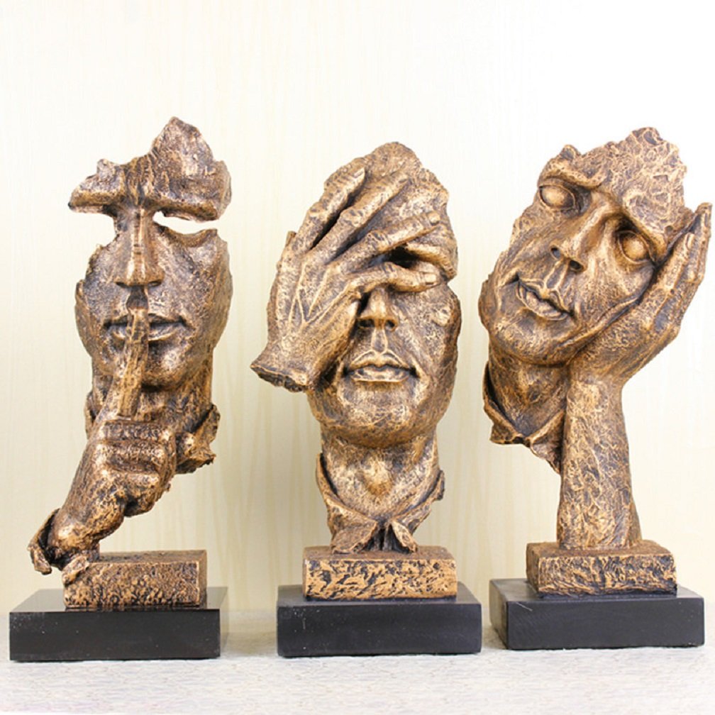 Creative Abstract The Thinker Statue - Gold Face & Hand Sculpture for Desk Decor | Office & Home Decoration | Meditation & Study Room Accent