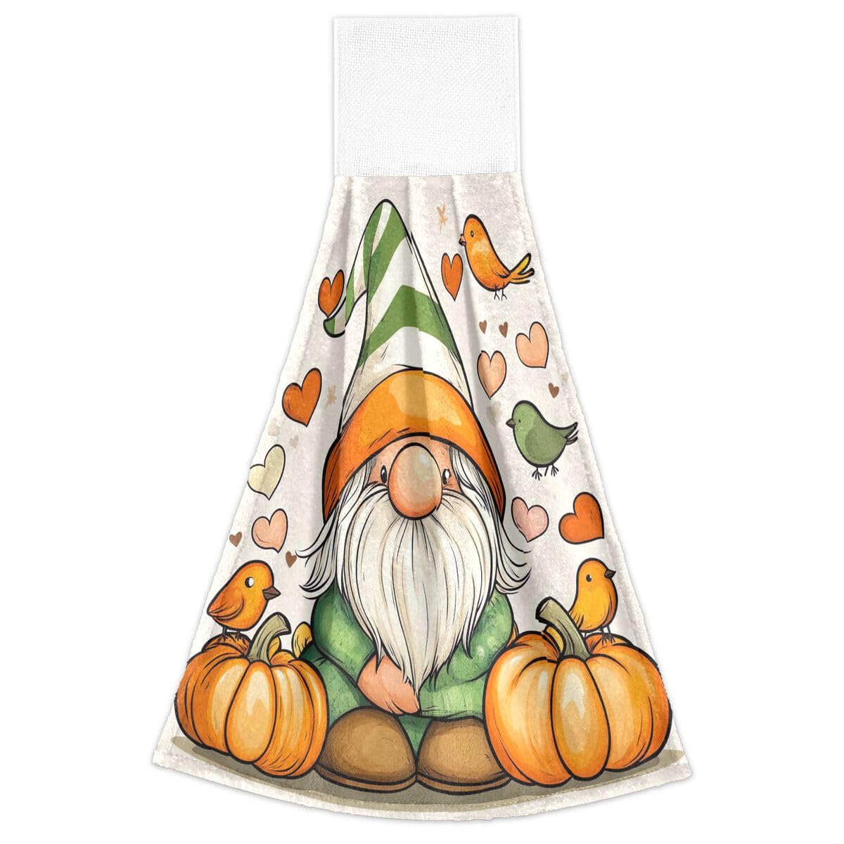 2Pcs Halloween Kitchen Hand Towels - Cute Gnome with Pumpkins & Birds Design, Super Absorbent Hanging Towels with Magic Tape for Bathroom, Laundry Room, Kitchen - Machine Washable - Perfect for Halloween Decor & Gift Giving