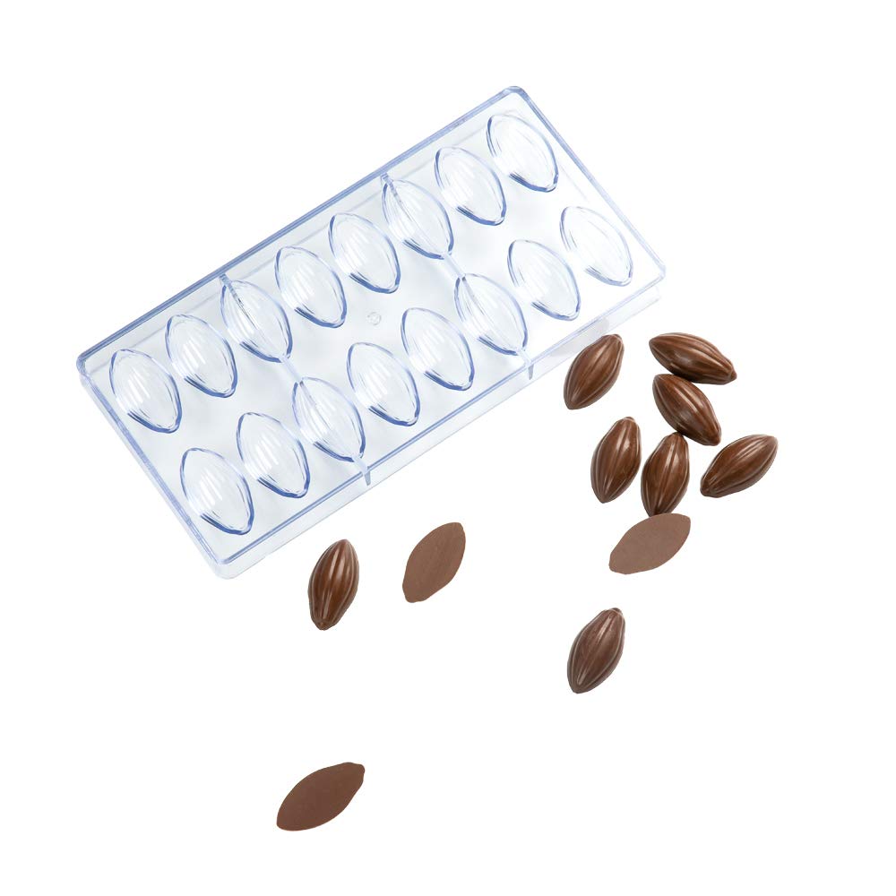10.8 x 5.3 Inch Cocoa Pod Chocolate Candy Mold - 16 Cavities Food Grade Polycarbonate, Freezer Safe & Easy Release Baking Mold for DIY Desserts, Cupcakes & Party Treats