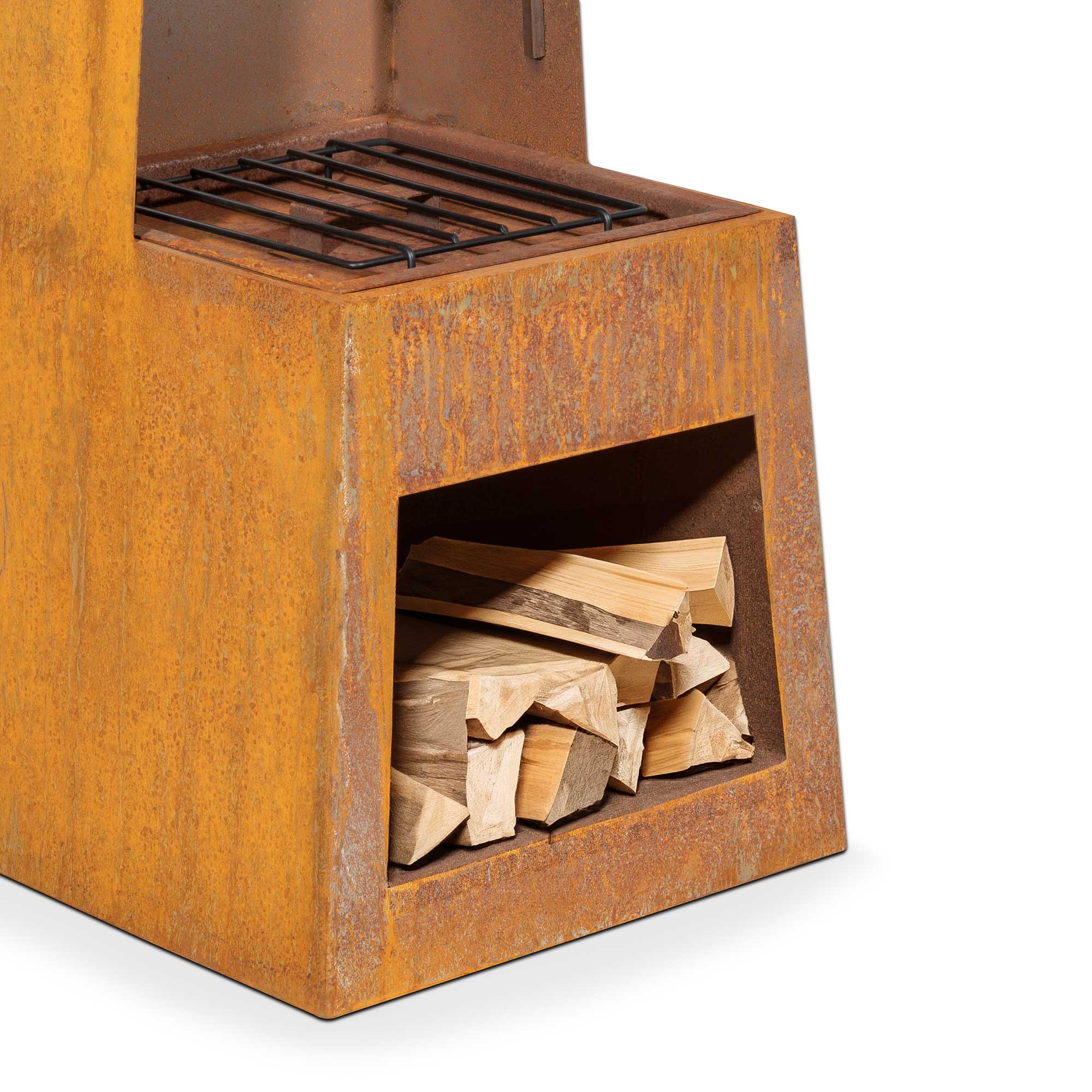 Outdoor Pyramid Chiminea Fire Pit - Corten Steel Fireplace Heater with Firewood Storage (Model DG108) - Perfect for Backyard, Patio, and Garden Gatherings