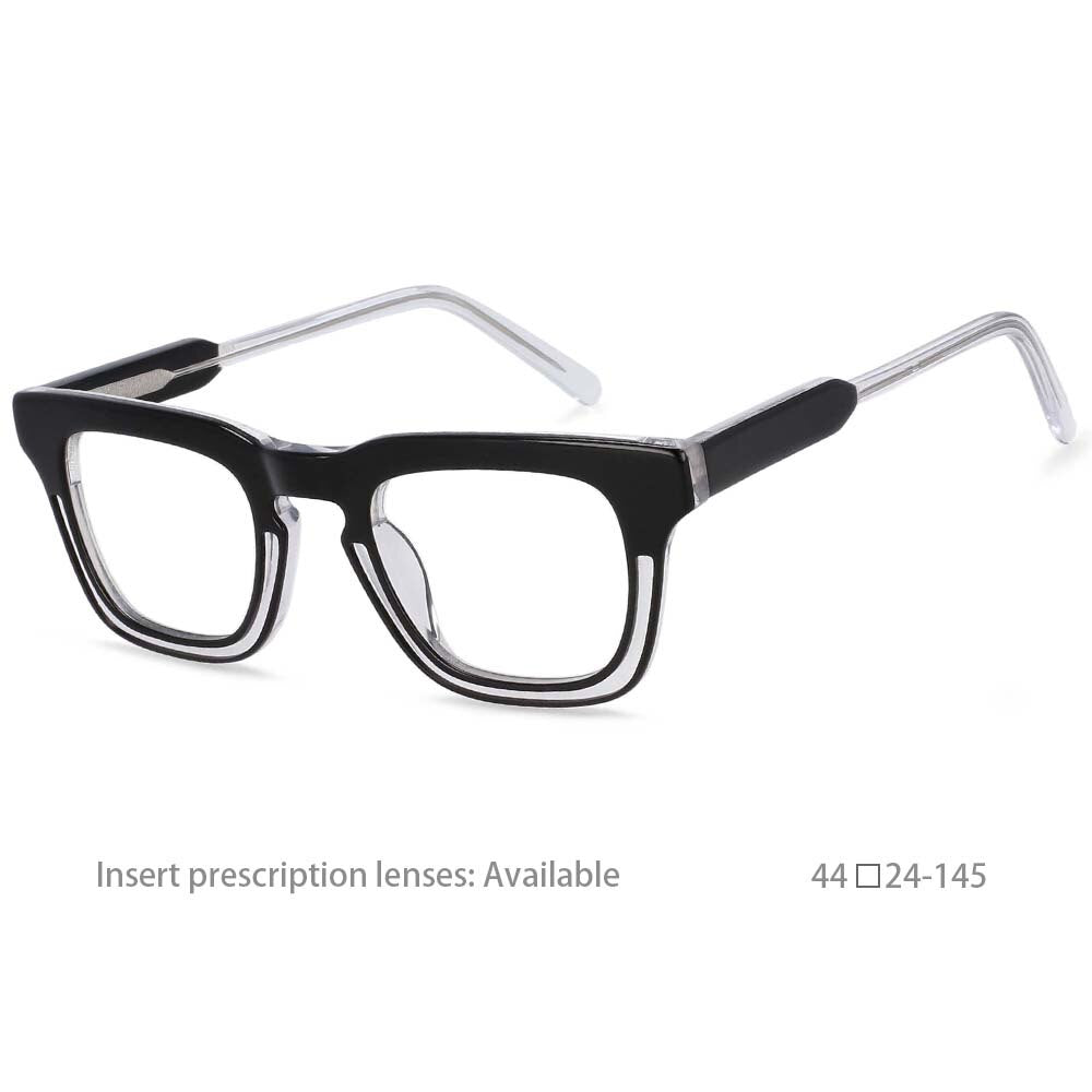 CCspace Unisex Full Rim Square Acetate Frame Eyeglasses 54386 - Lightweight & Durable Glasses for Men & Women - Perfect for Reading, Work, and Everyday Fashion