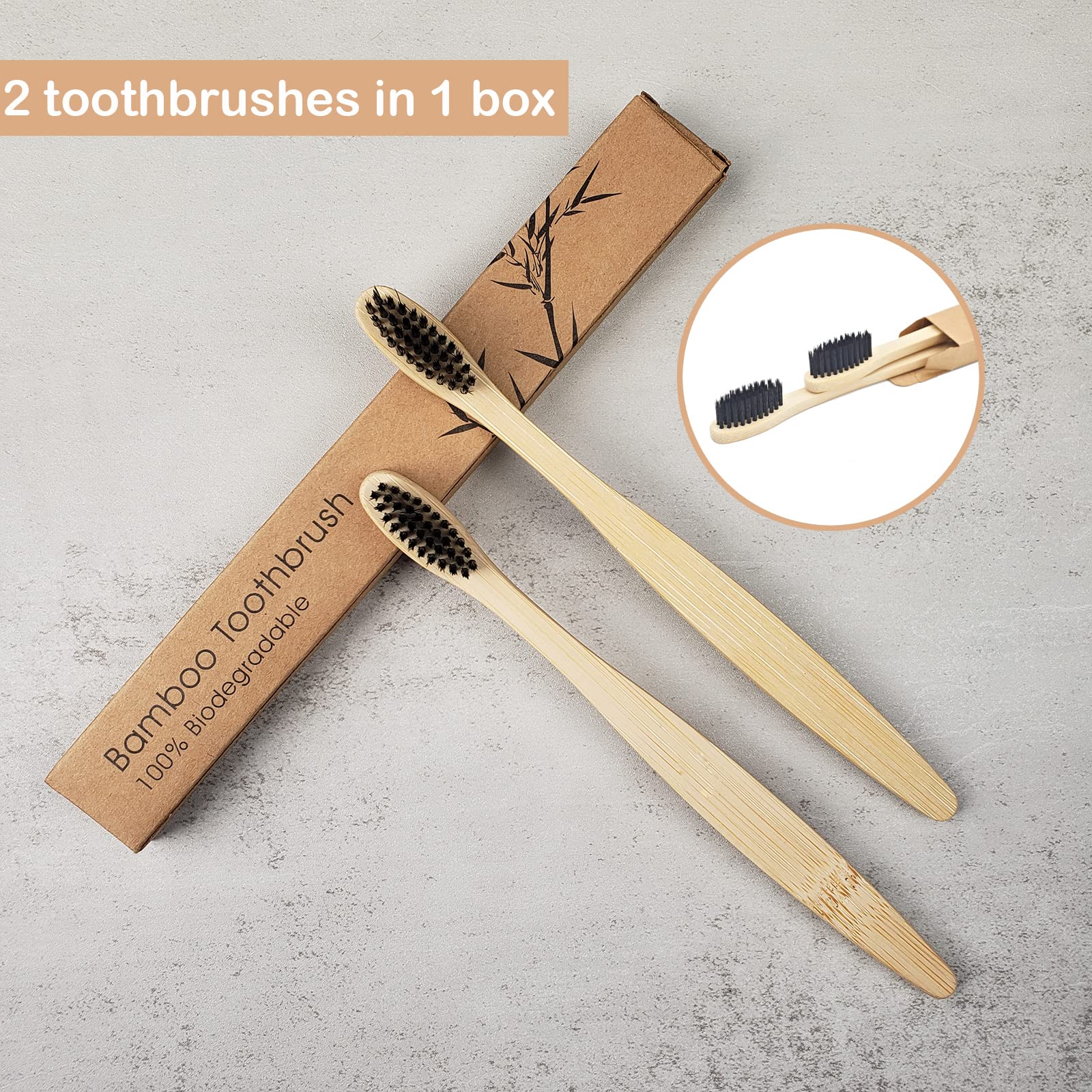 SEVENHEAD 10 Pack Bamboo Toothbrushes for Adults - Soft Bristles, Natural Biodegradable, BPA Free, Eco Friendly Wooden Toothbrushes (Black) - Perfect for Travel, Camping & Sustainable Oral Care