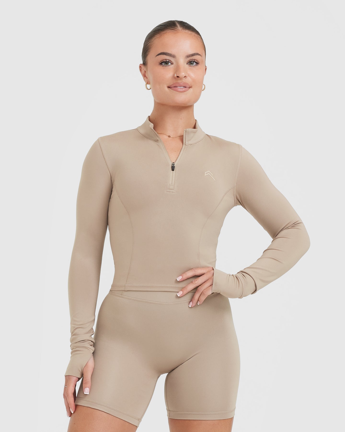 Timeless Half Zip Mid-Long Sleeve Top for Women - Soft Comfortable Pullover Sweatshirt in Sandstone | Casual Wear, Outdoor Activities, Layering Essential