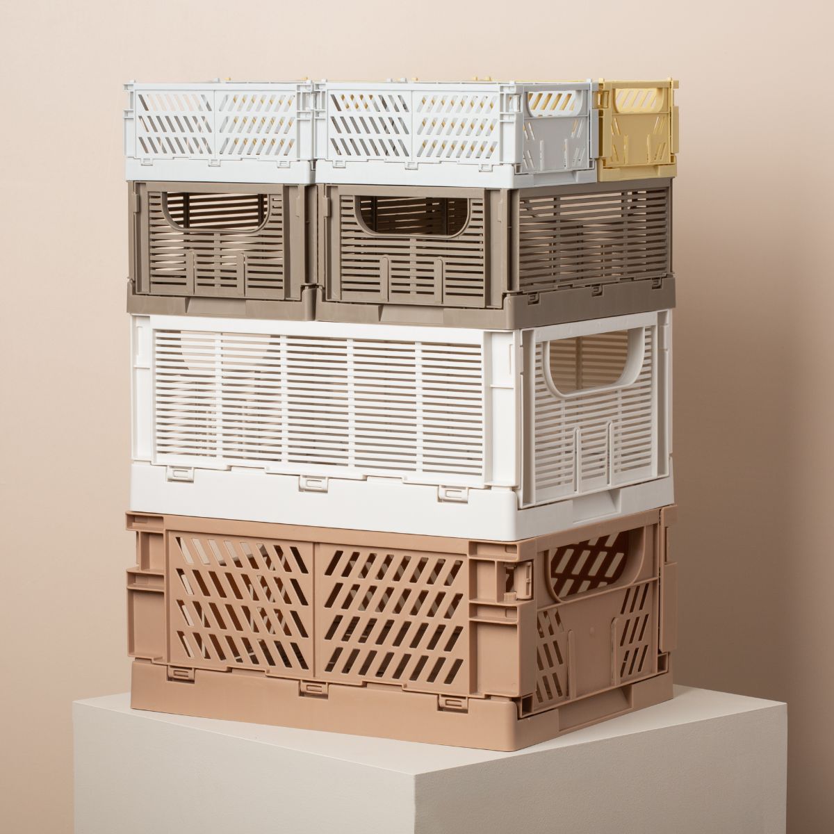 DESIGNSTUFF Slant Collapsible Storage Crate - Set of 2 Small Grey Collapsible Crates (17x13cm) - Space Saving Foldable Organizer for Home, Office, Nursery & Closet Storage