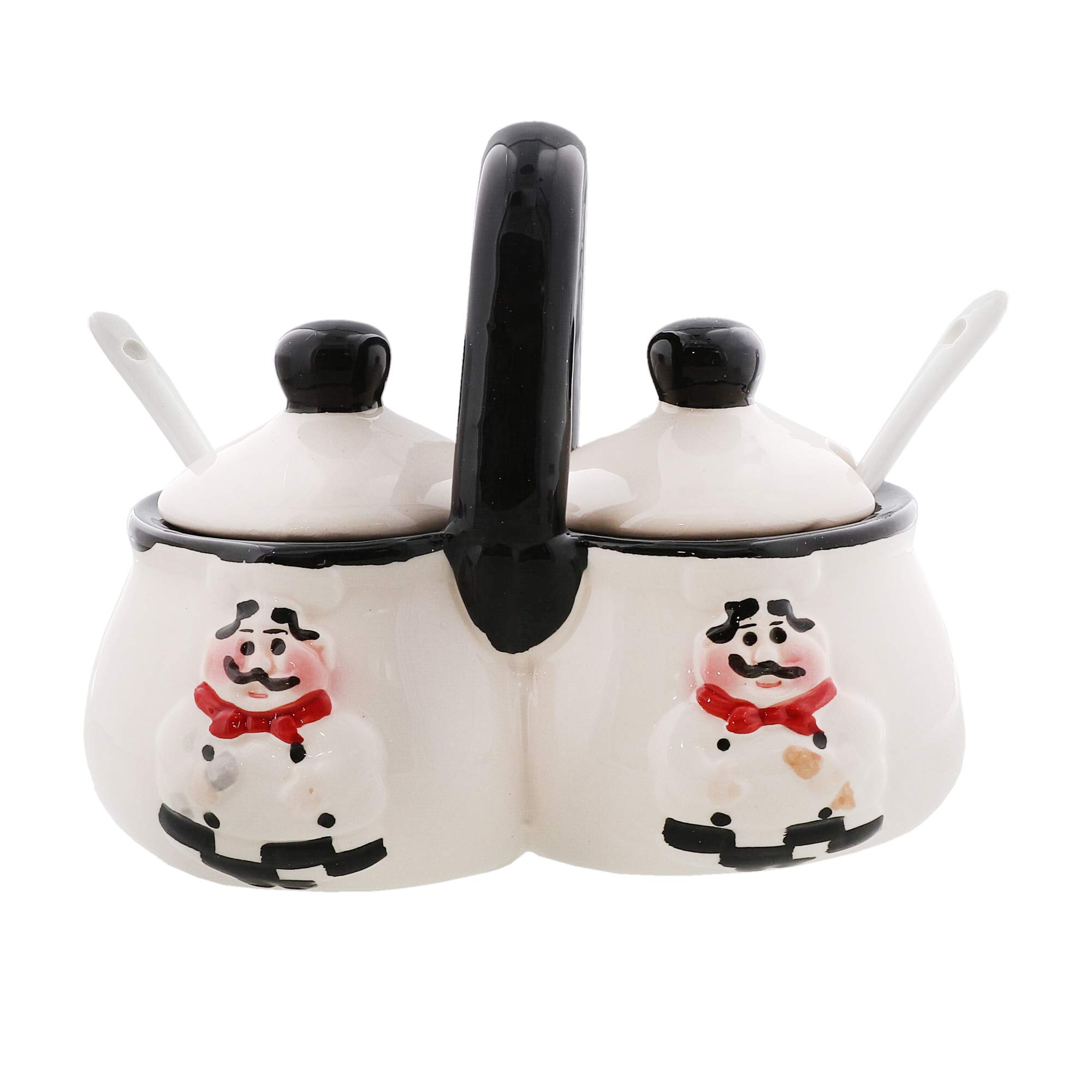 Servette Home Chef Condiment Holder with Lids and Spoons - 6 Compartment Spice Organizer for Kitchen Countertop, Pantry & Dining Table - Perfect for Salt, Pepper, Sugar & Seasonings Storage