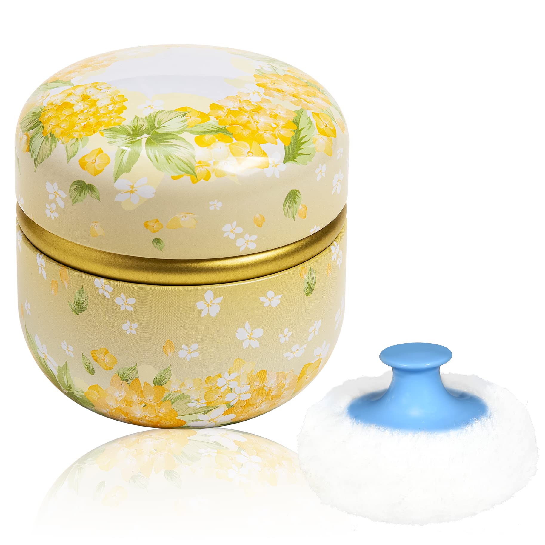 WEMEGA Travel Body Powder Case with Powder Puff - Compact Powder Container for Women & Baby Care - Portable Tea Box for On-the-Go Use (Yellow Flower Design) - Perfect for Gym, Travel, and Daily Makeup Touch-ups