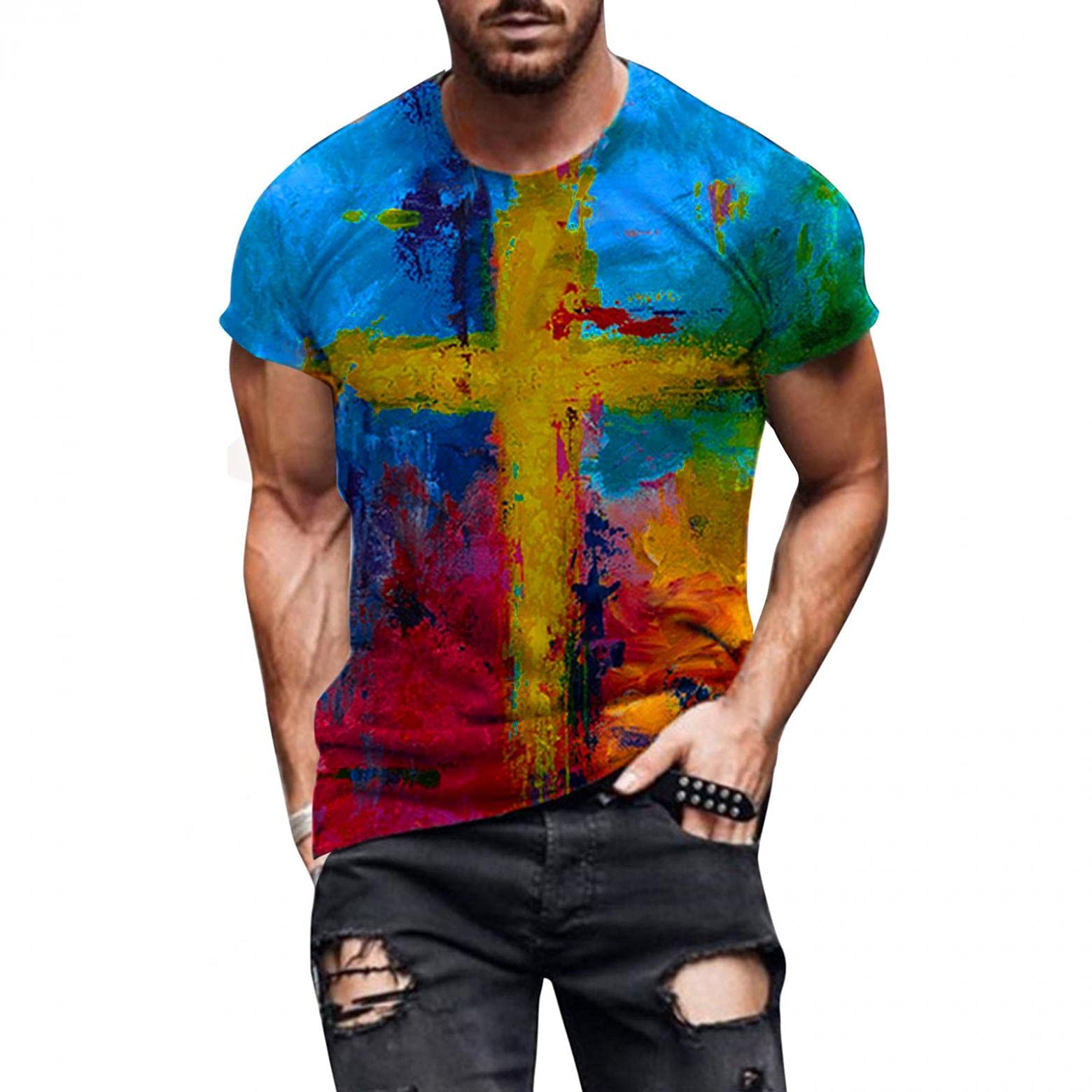 Men's Casual Streetwear T-Shirt - Abstract Graffiti Print Short Sleeve Round Neck Tee for Everyday Wear | Trendy Graphic Shirt for Street Style, Gym & Weekend Outfits