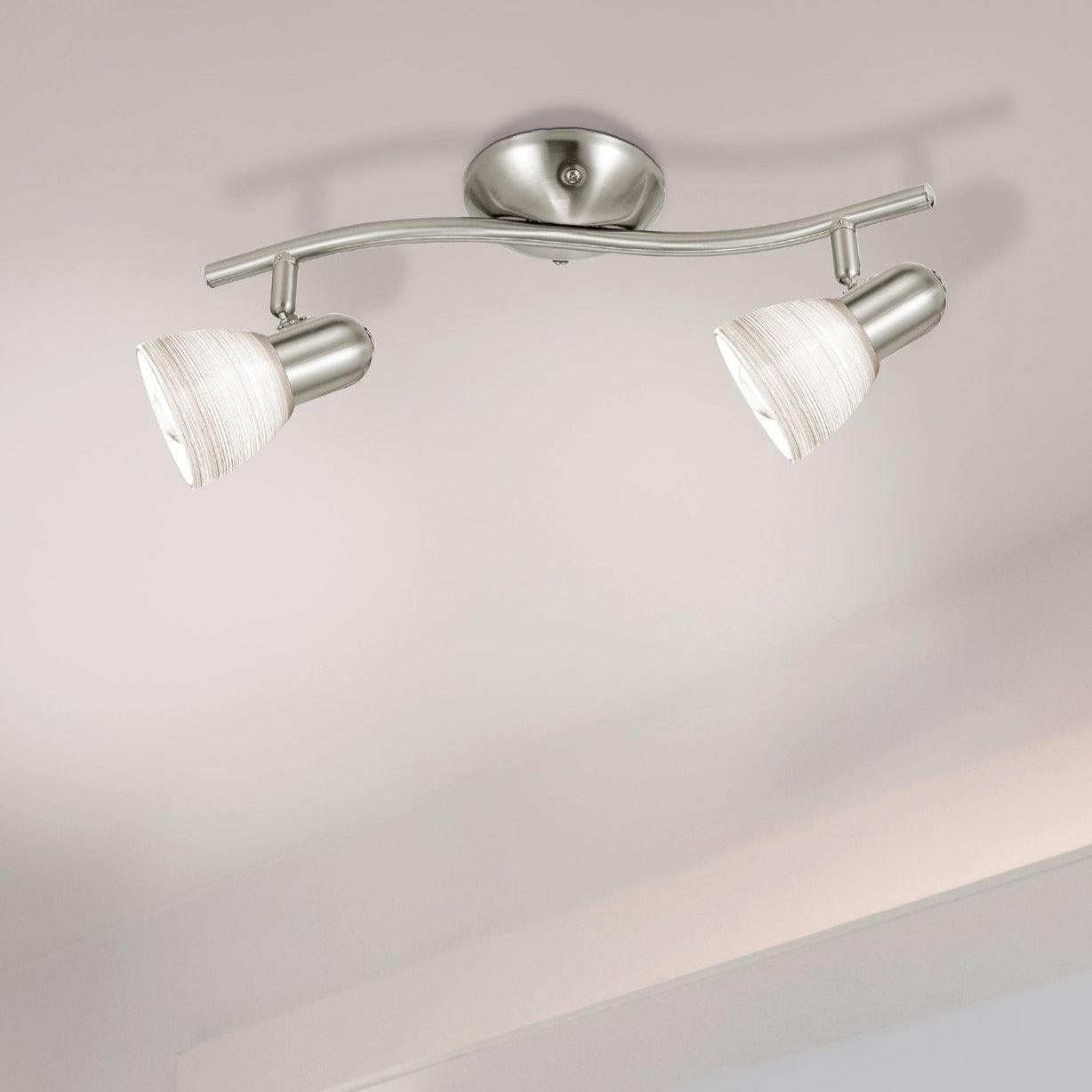 Eglo Dakar 1 Modern 2-Light Bar Spotlight in Brushed Nickel & White Glass - Perfect for Kitchen Island Lighting, Dining Room Pendant, or Contemporary Home Decor