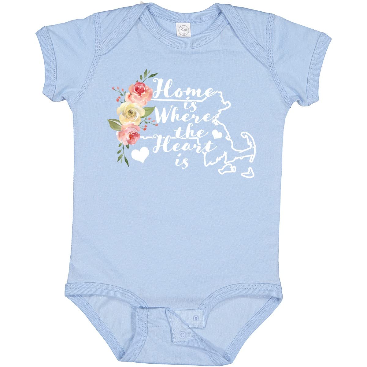 Inktastic Massachusetts Home Is Where the Heart Is Watercolor Baby Bodysuit - Soft Cotton Infant Onesie for Newborns, Cute Gift for Baby Showers & Family Photos