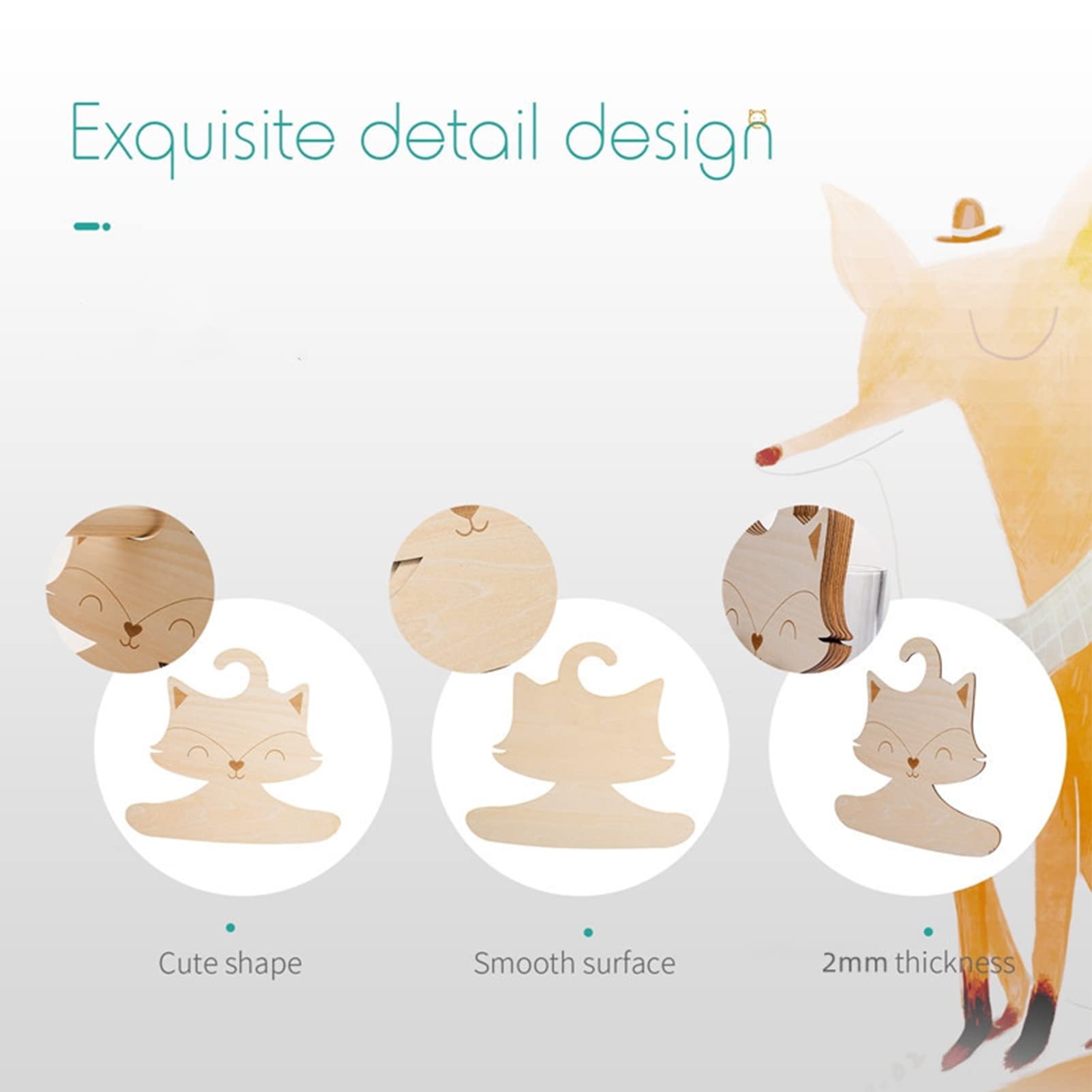 Erice Baby Hangers - 5 Pack Wooden Kids Clothes Hangers with Adorable Fox Design, 9 Inch Children's Coat Hangers for Suits, Dresses, Jackets & Pants - Perfect for Nursery, Kids Closet Organization & Gift Giving