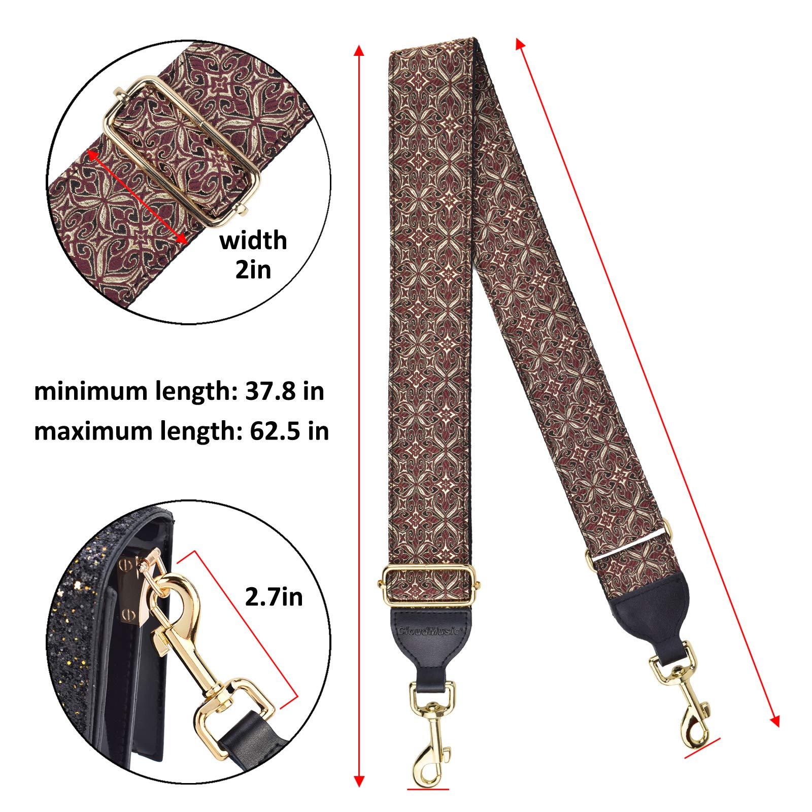 CLOUDMUSIC Replacement Handbag Strap - Adjustable Shoulder & Crossbody Purse Strap for Women & Girls | Perfect for Everyday Use, Travel & Fashion Accessories
