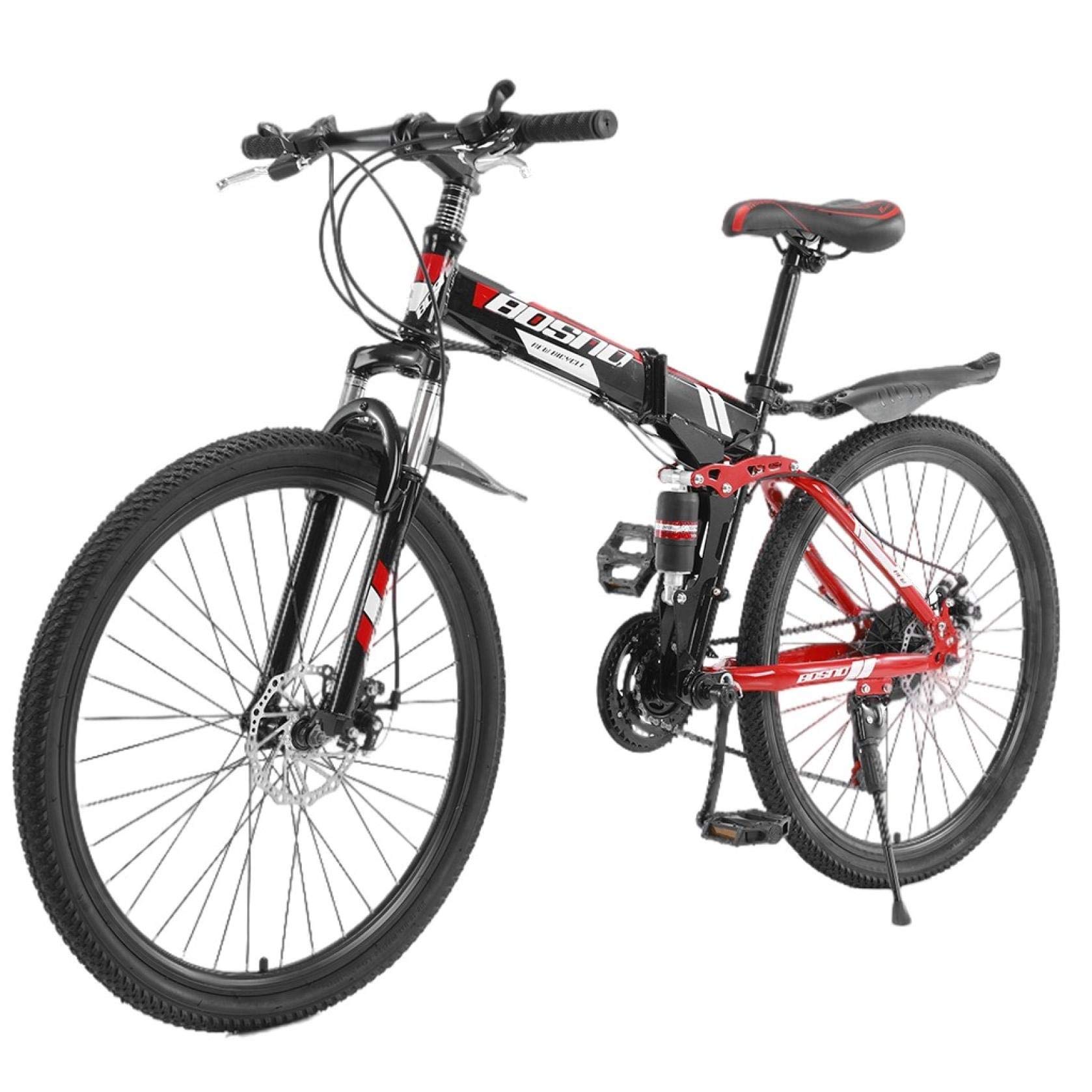 Ouneed 26 Inch Folding Mountain Bike - 21 Speed Full Suspension MTB with Disc Brakes, Adjustable Height & Non-Slip Tires for Trail Riding, Commuting & Outdoor Adventures