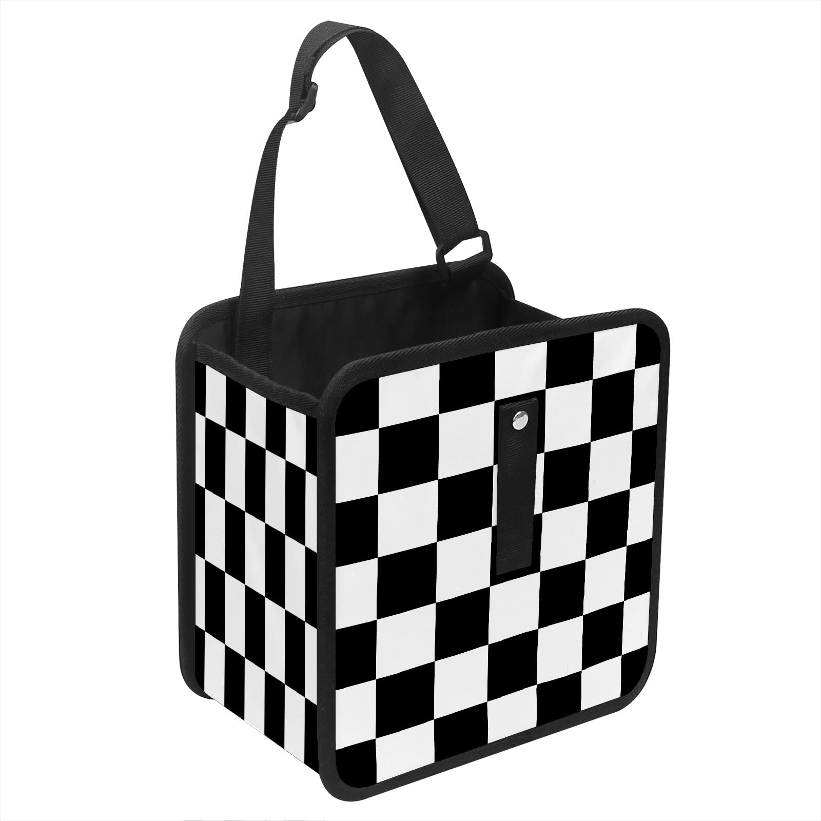 Black and White Checkered Car Trash Can - Leakproof Portable Car Garbage Bin with Large Opening for Backseat Organizing | Multifunctional Car Accessory for Trash Containment & Storage (Perfect for Road Trips, Commuting, and Keeping Your Car Clean)