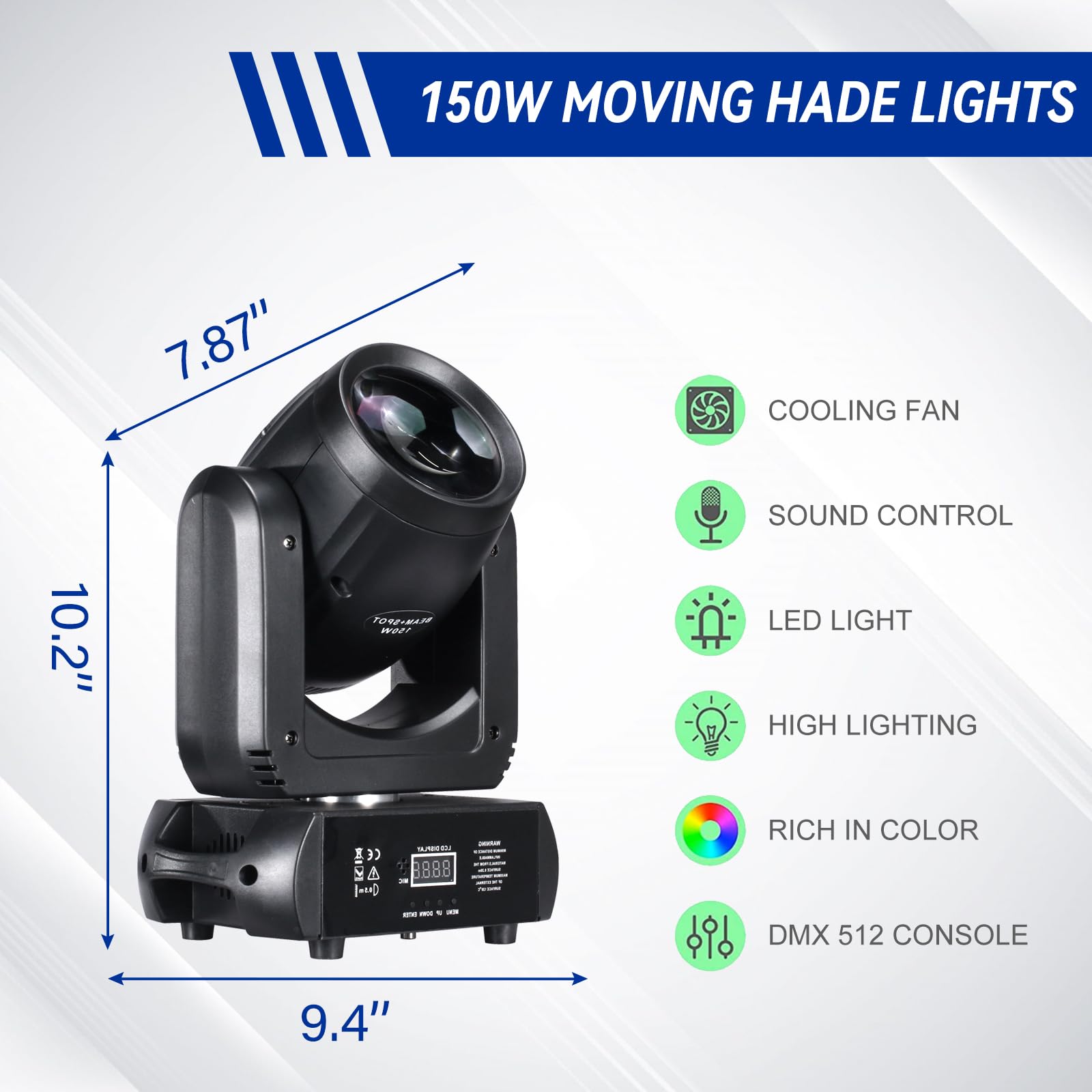 150W LED Moving Head Light - Beam, Spot, Wash, GOBO, 18-Face Roto Prism - Super Bright DJ Disco Stage Lighting for Clubs, Concerts & Events (Professional 150W Beam Moving Head)